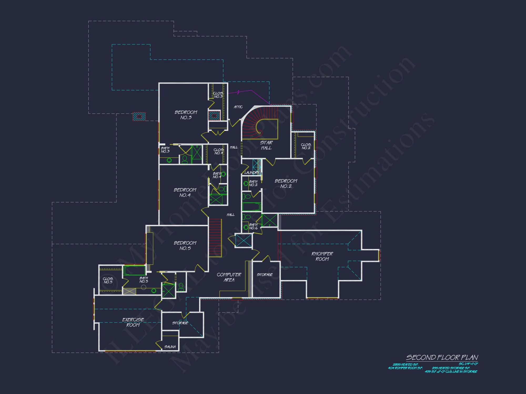 Spacious 5-Bedroom house Floor Plan with Detailed CAD Designs