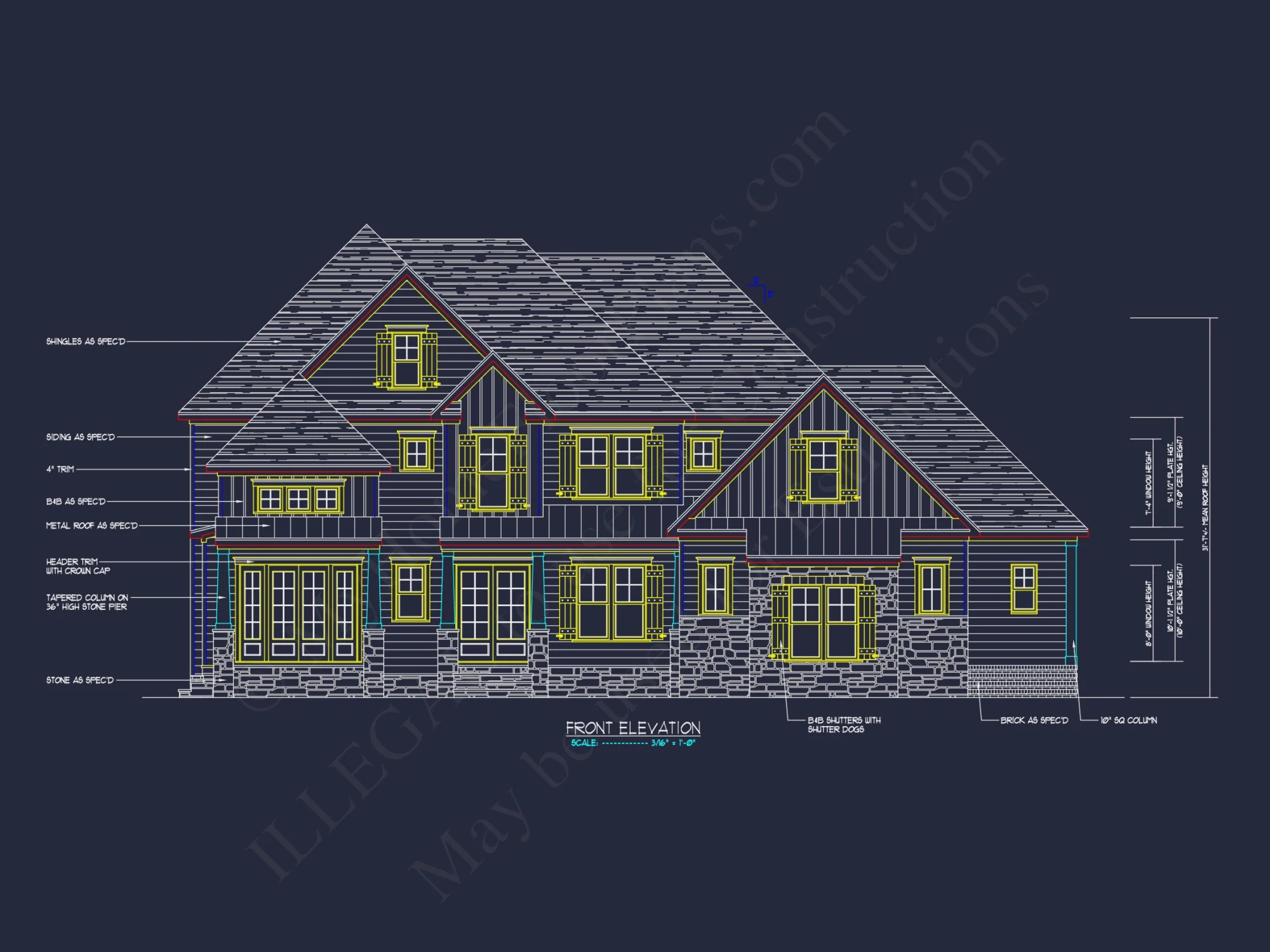 Traditional Craftsman house Plan with 2-Story Design & CAD Blueprints