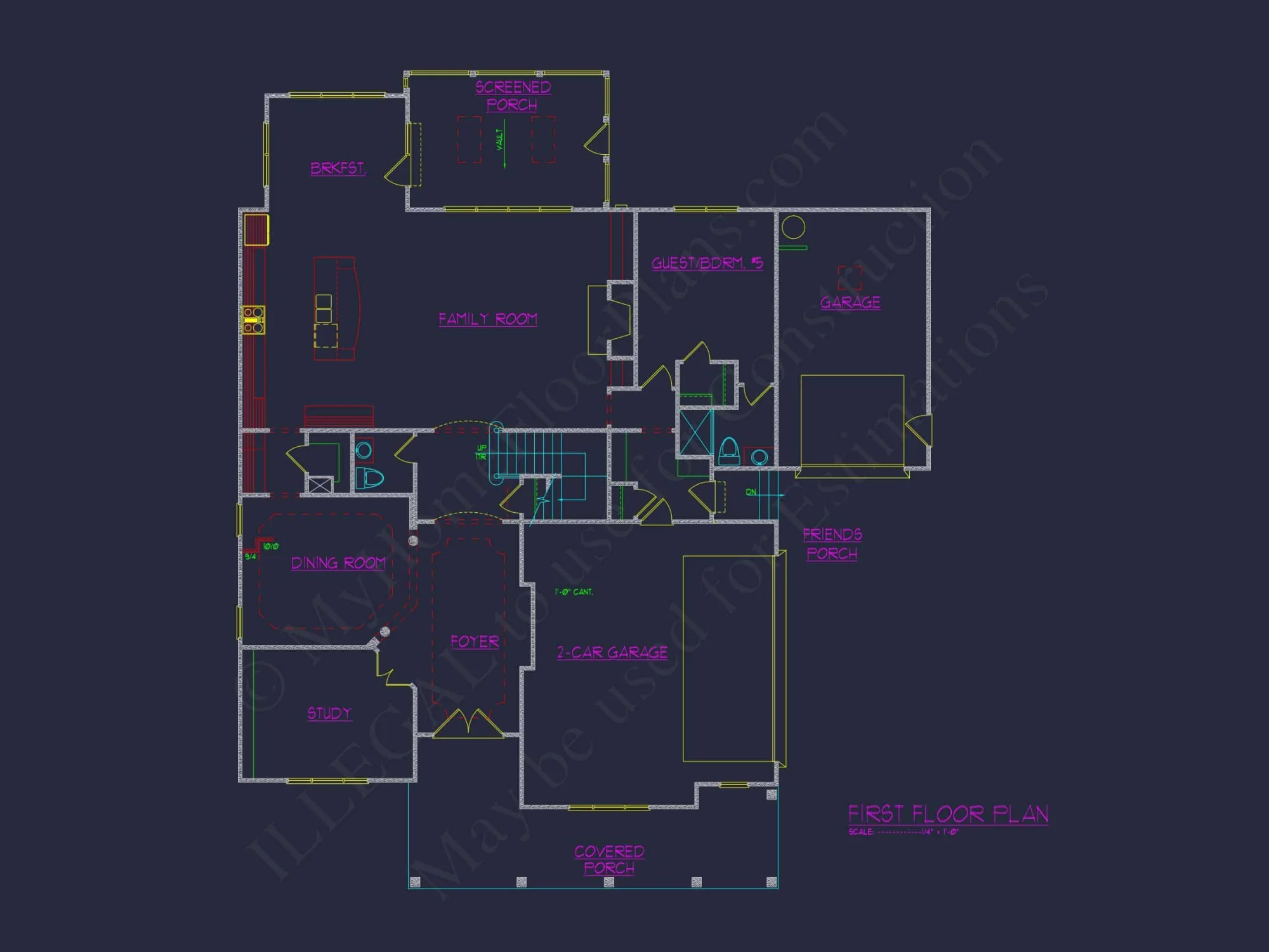 Traditional Craftsman house Plan with 5 Bedrooms and CAD Designs