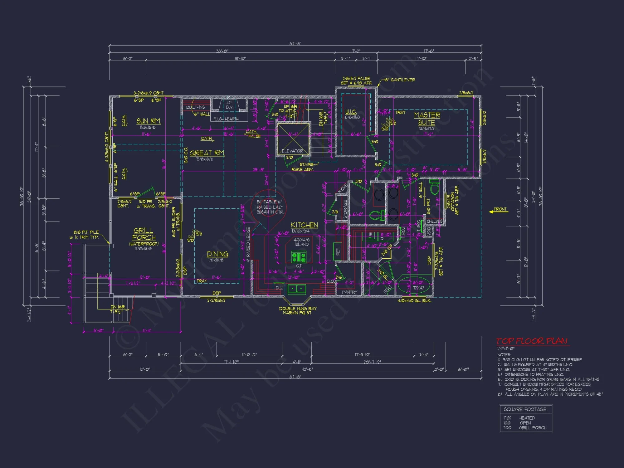 Beach Coastal house Plan with 3 Floors & 4 Bedrooms