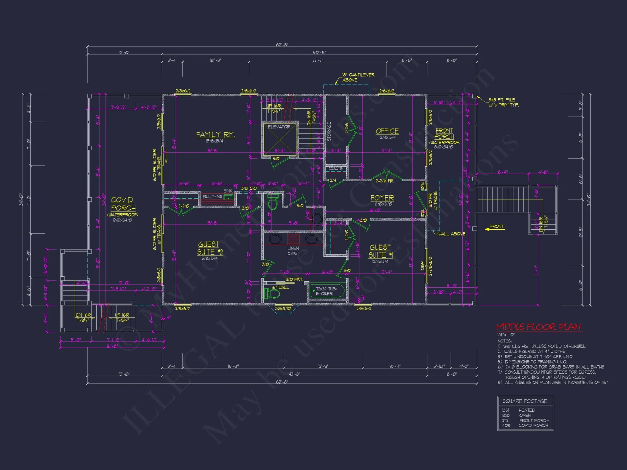 Beach Coastal house Plan with 3 Floors & 4 Bedrooms