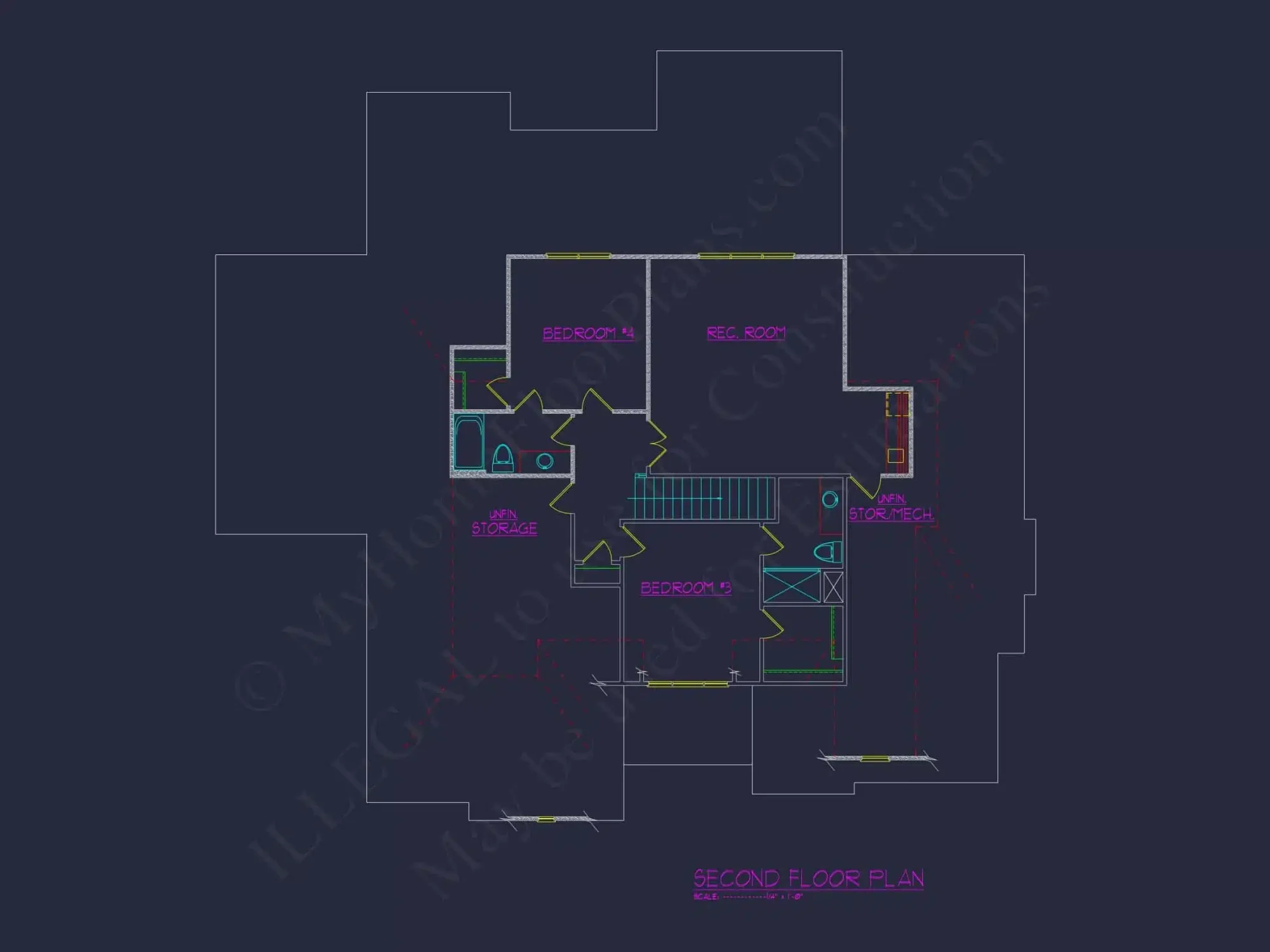 Modern house Floor Plan: CAD Designs with 4 Bedrooms
