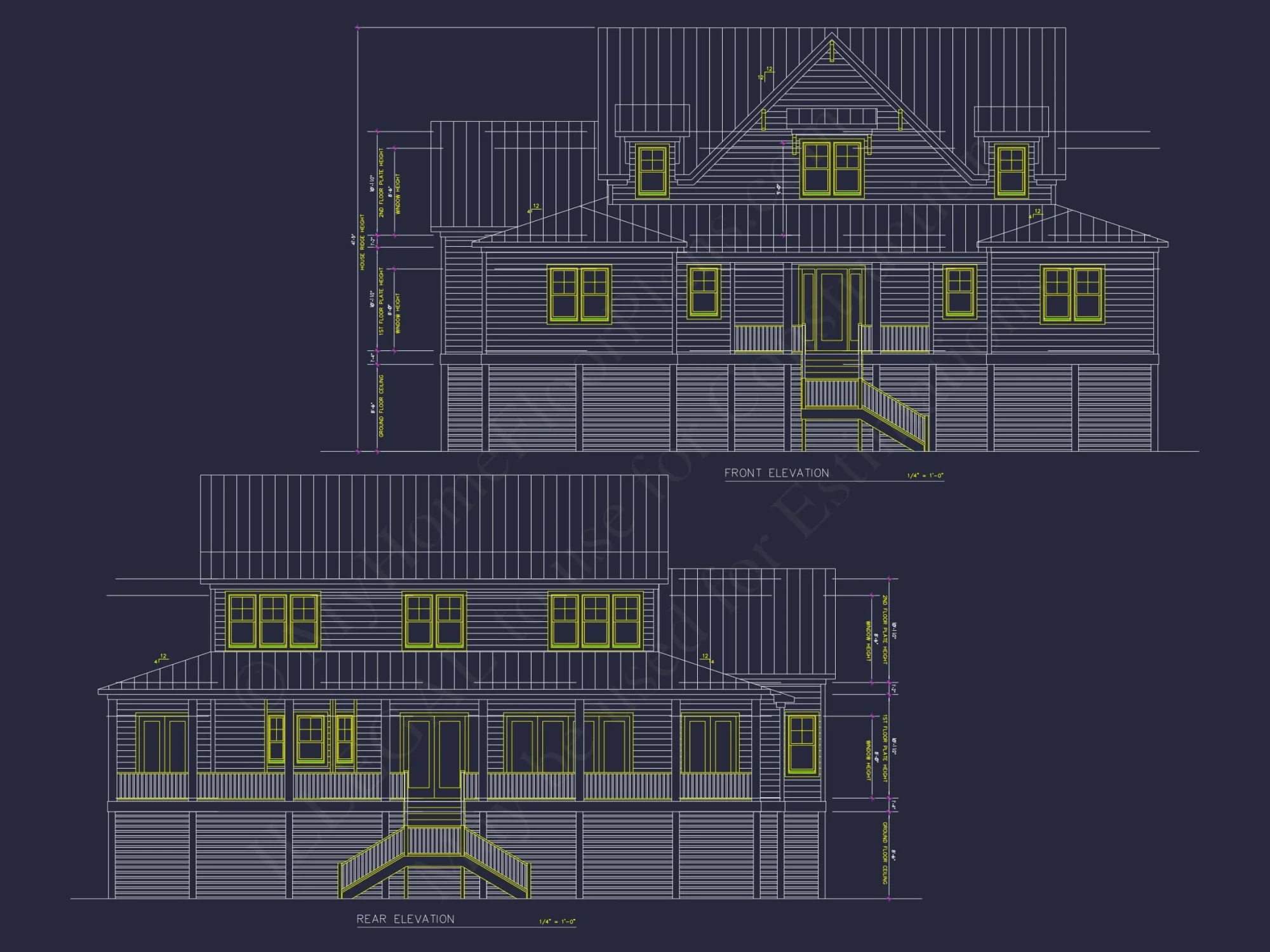 Craftsman house Floor Plan with 2-Story Designs and CAD Blueprint