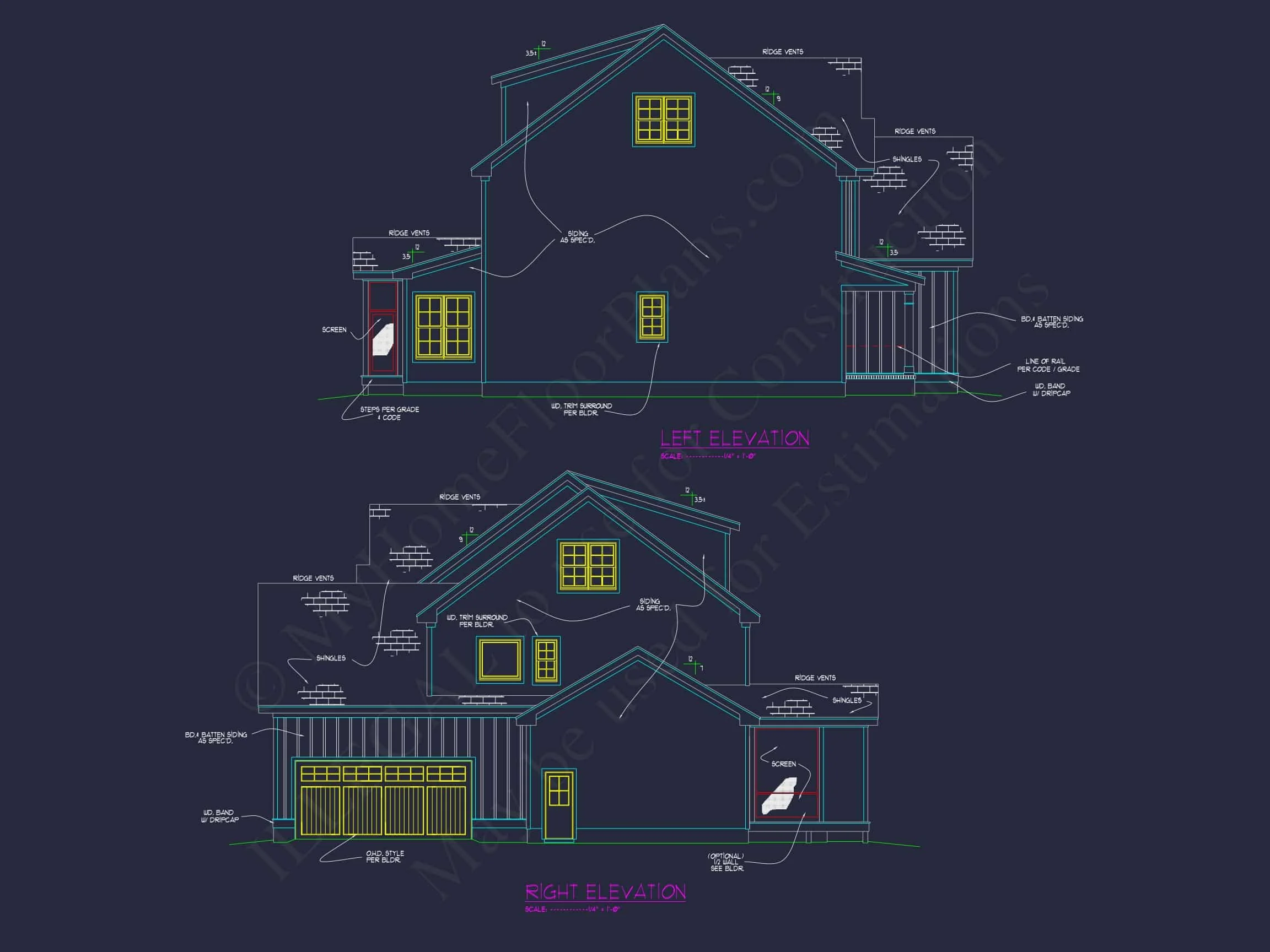 16-1786 HOUSE PLAN - Modern Craftsman House Plan with 3 Floors, CAD Designs 3 Modern Craftsman house Plan with 3 Floors, CAD Designs