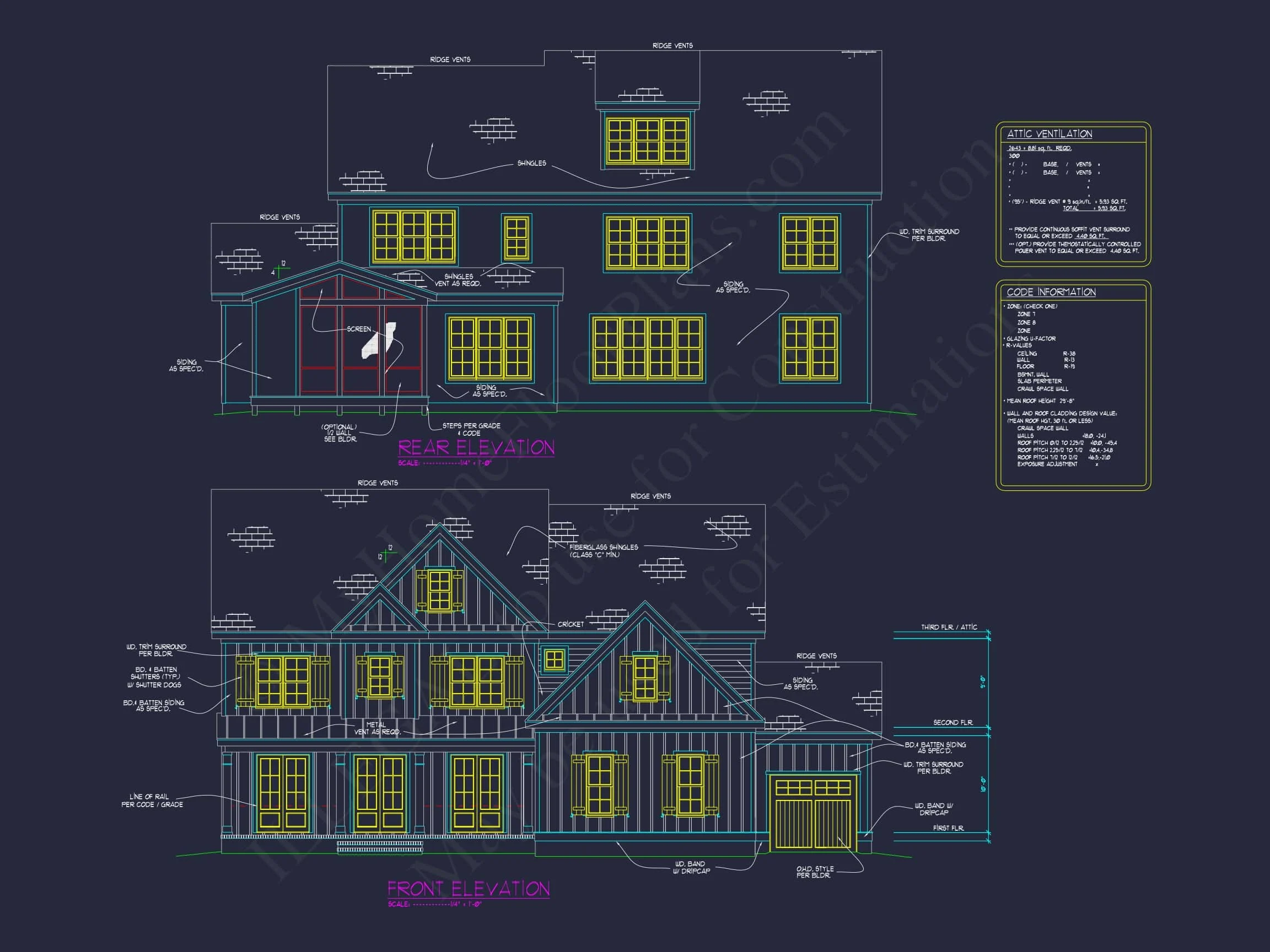 16-1786 HOUSE PLAN - Modern Craftsman House Plan with 3 Floors, CAD Designs 2 Modern Craftsman house Plan with 3 Floors, CAD Designs