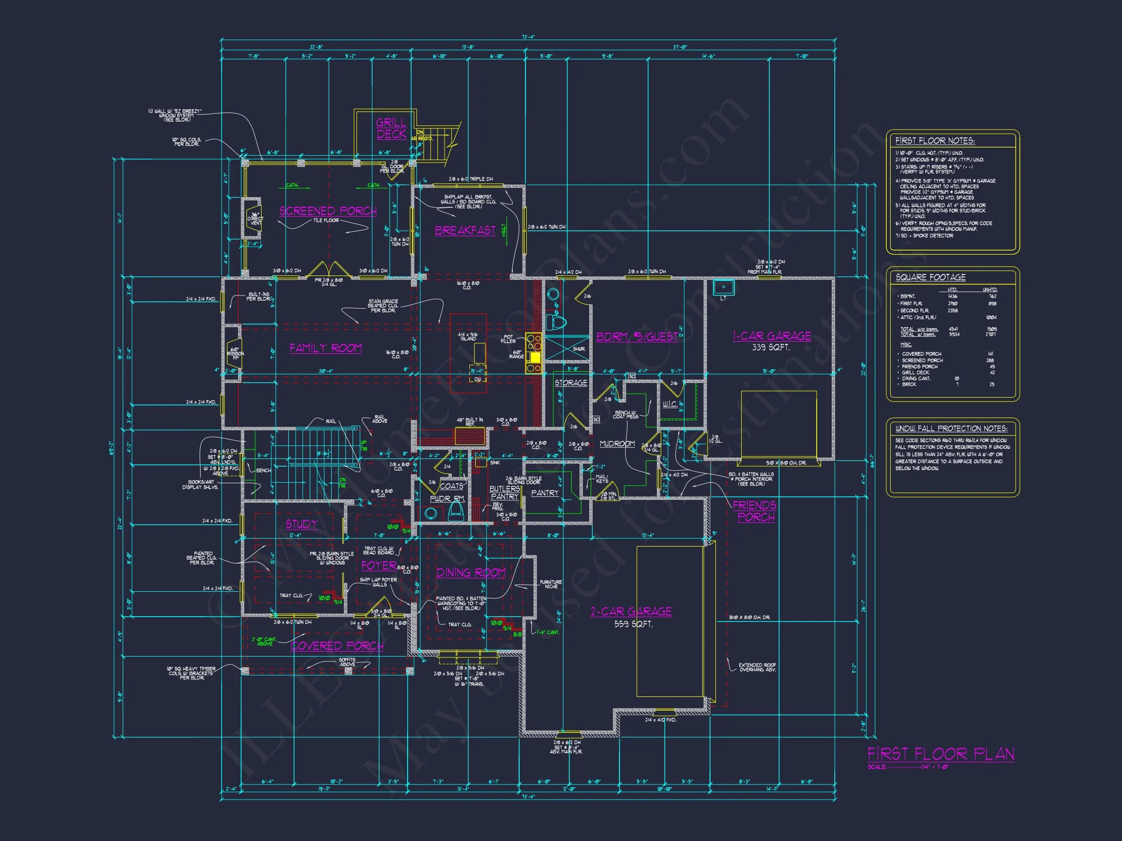 16-1429 HOUSE PLAN - 5-Bed, 6.5-Bath, 5,334 SF Modern Farmhouse House Plan 39 Spacious 3-Story Luxury house Plan with CAD Blueprints & Designs