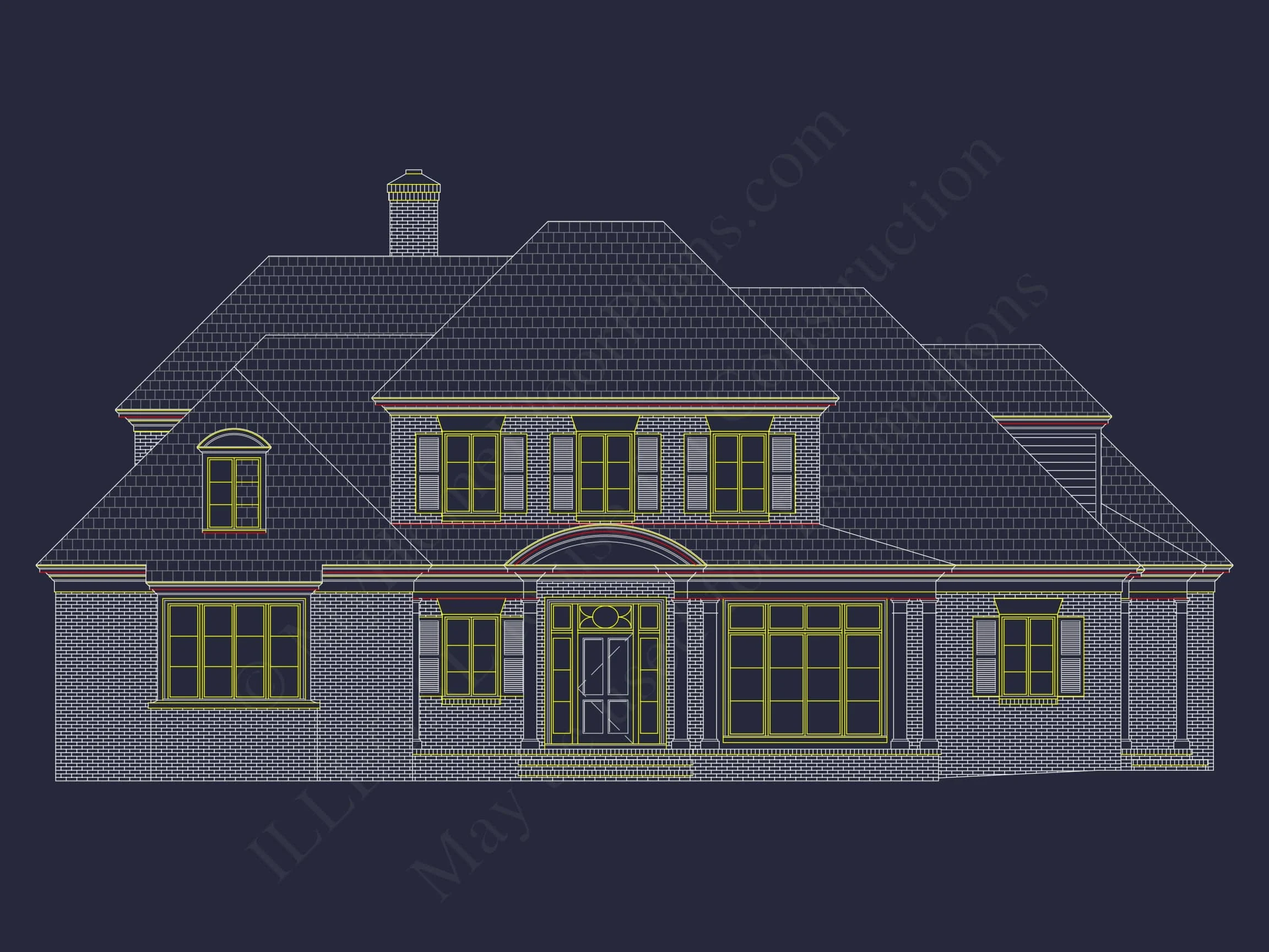 16-1212 HOUSE PLAN - 4-Bed, 5-Bath French Country House Plan – 5,000 Sq Ft, 2 Stories with Bonus Room & Oversized Garage 4 Elegant 2-Story house Plan with CAD Blueprint & Architectural Designs