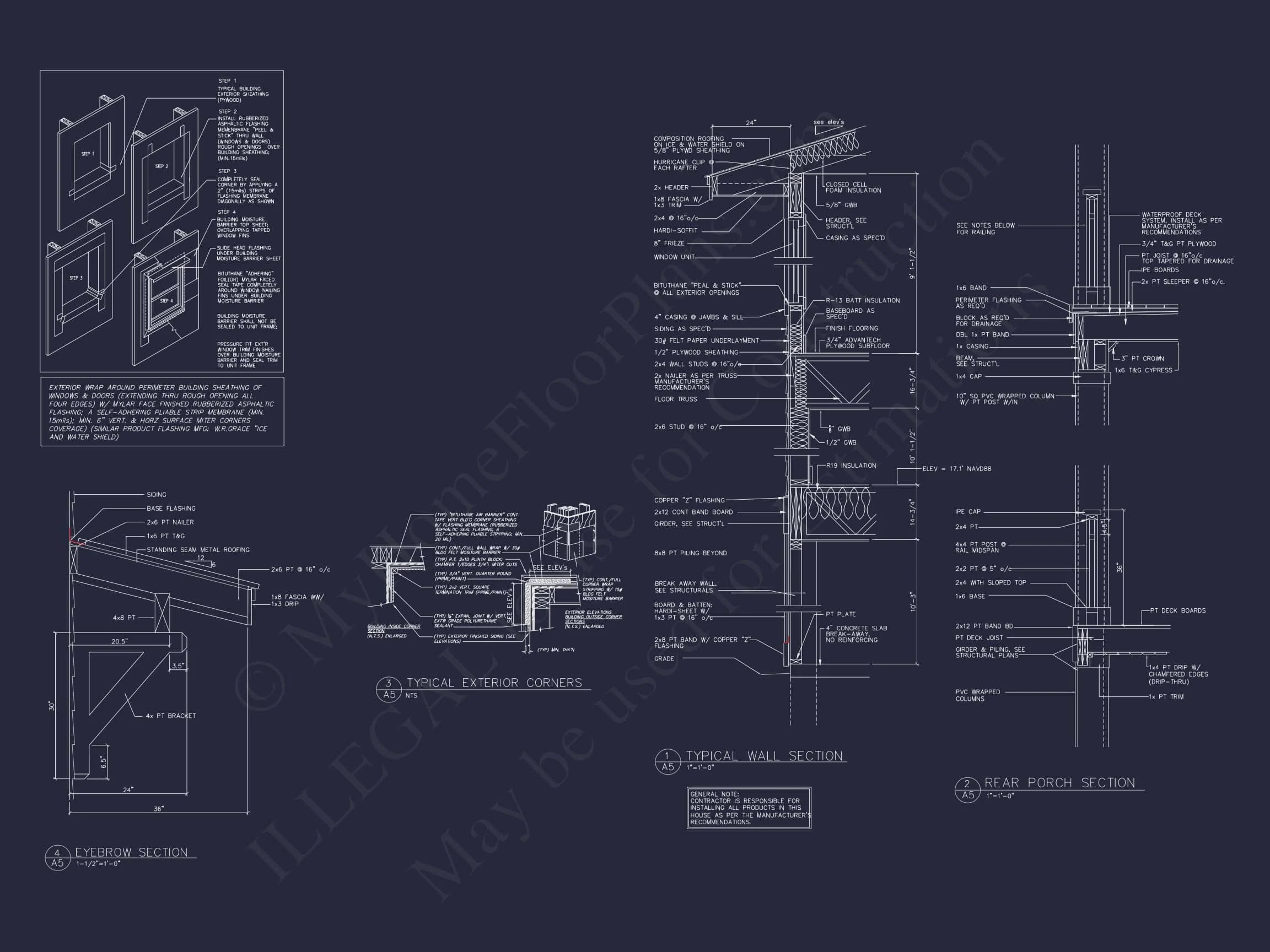 16-1162 HOUSE PLAN - Beach House Floor Plan with CAD, 5 Bedrooms, and 2 Levels 9 Beach house Floor Plan with CAD, 5 Bedrooms, and 2 Levels