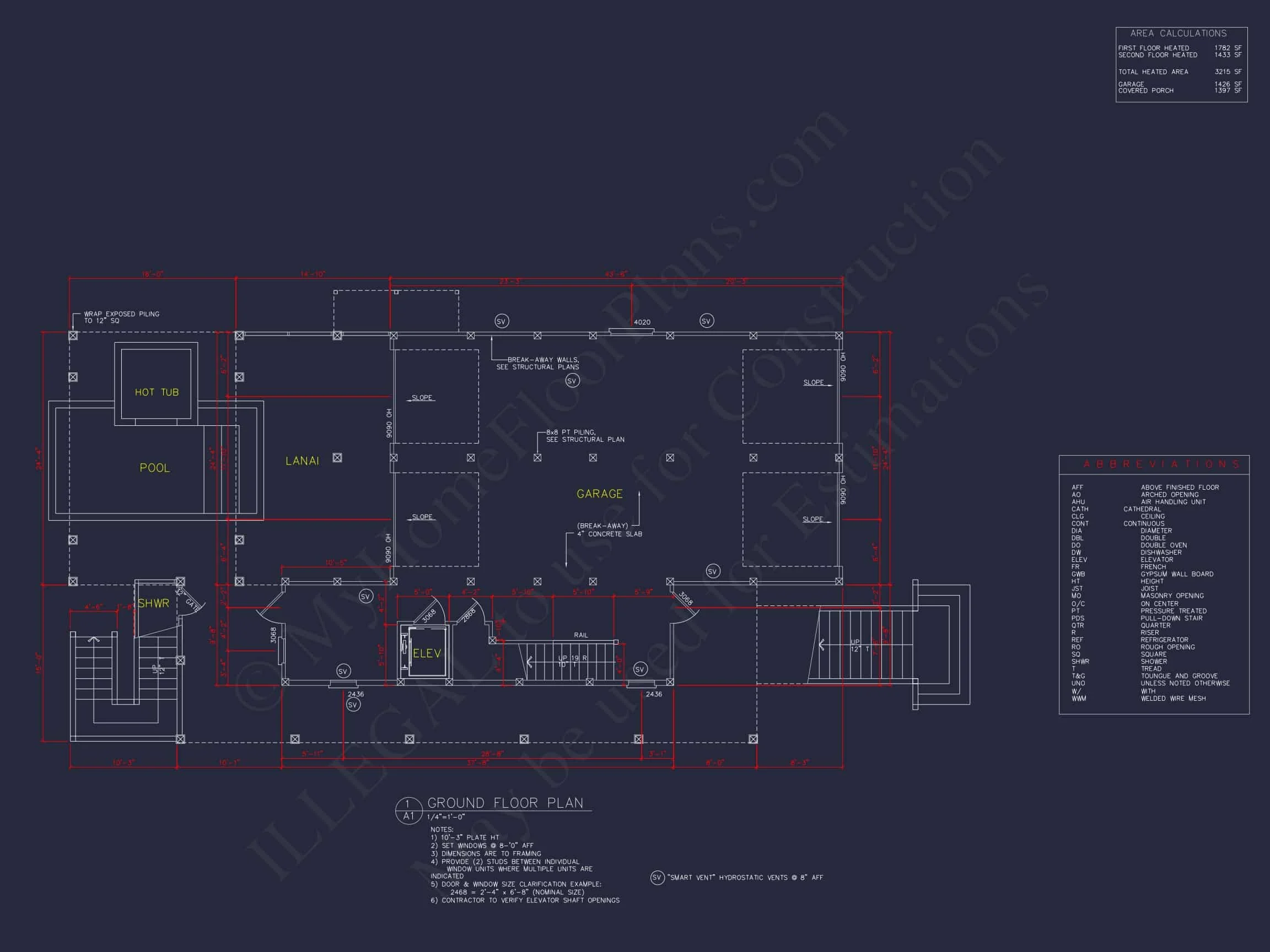 16-1162 HOUSE PLAN - Beach House Floor Plan with CAD, 5 Bedrooms, and 2 Levels 6 Beach house Floor Plan with CAD, 5 Bedrooms, and 2 Levels