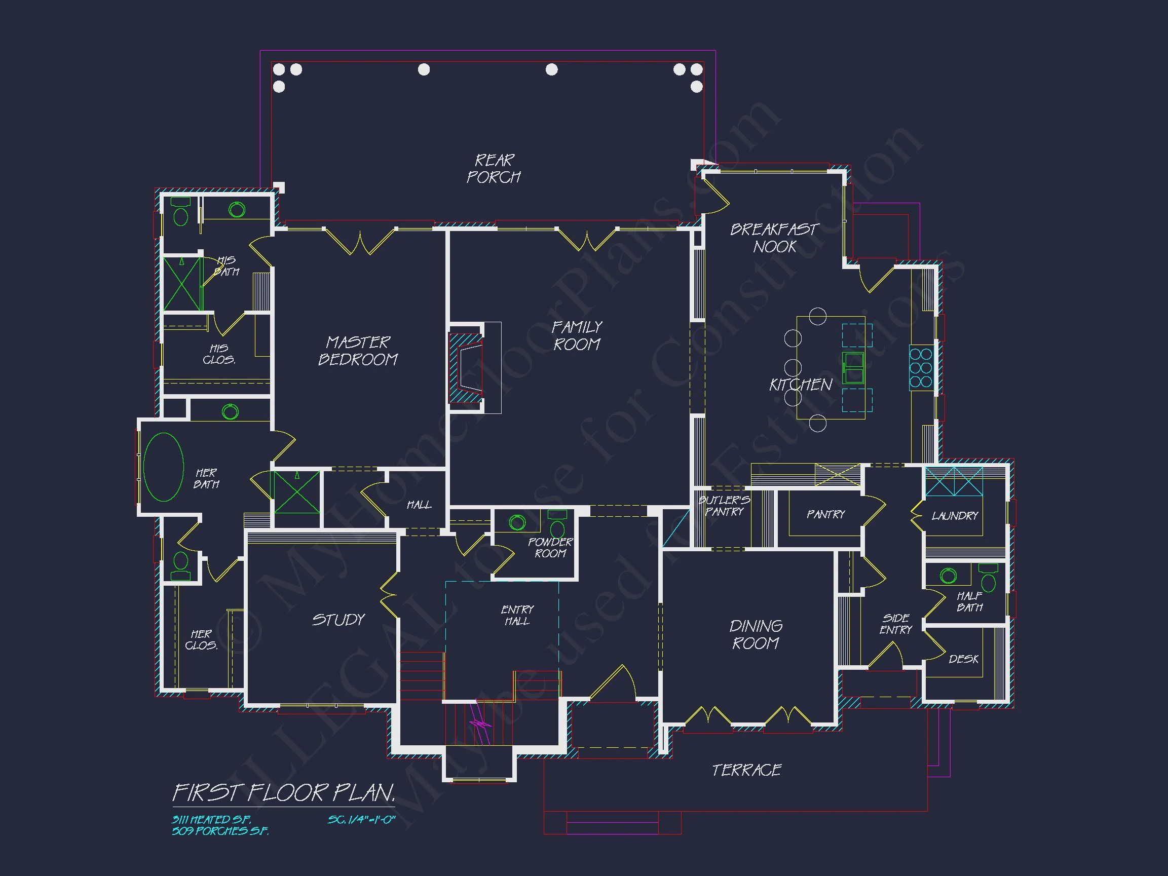15-1927 HOUSE PLAN - French Country House Plan with 5 Bedrooms, 2-Story CAD Blueprint 8 French Country house Plan with 5 Bedrooms, 2-Story CAD Blueprint