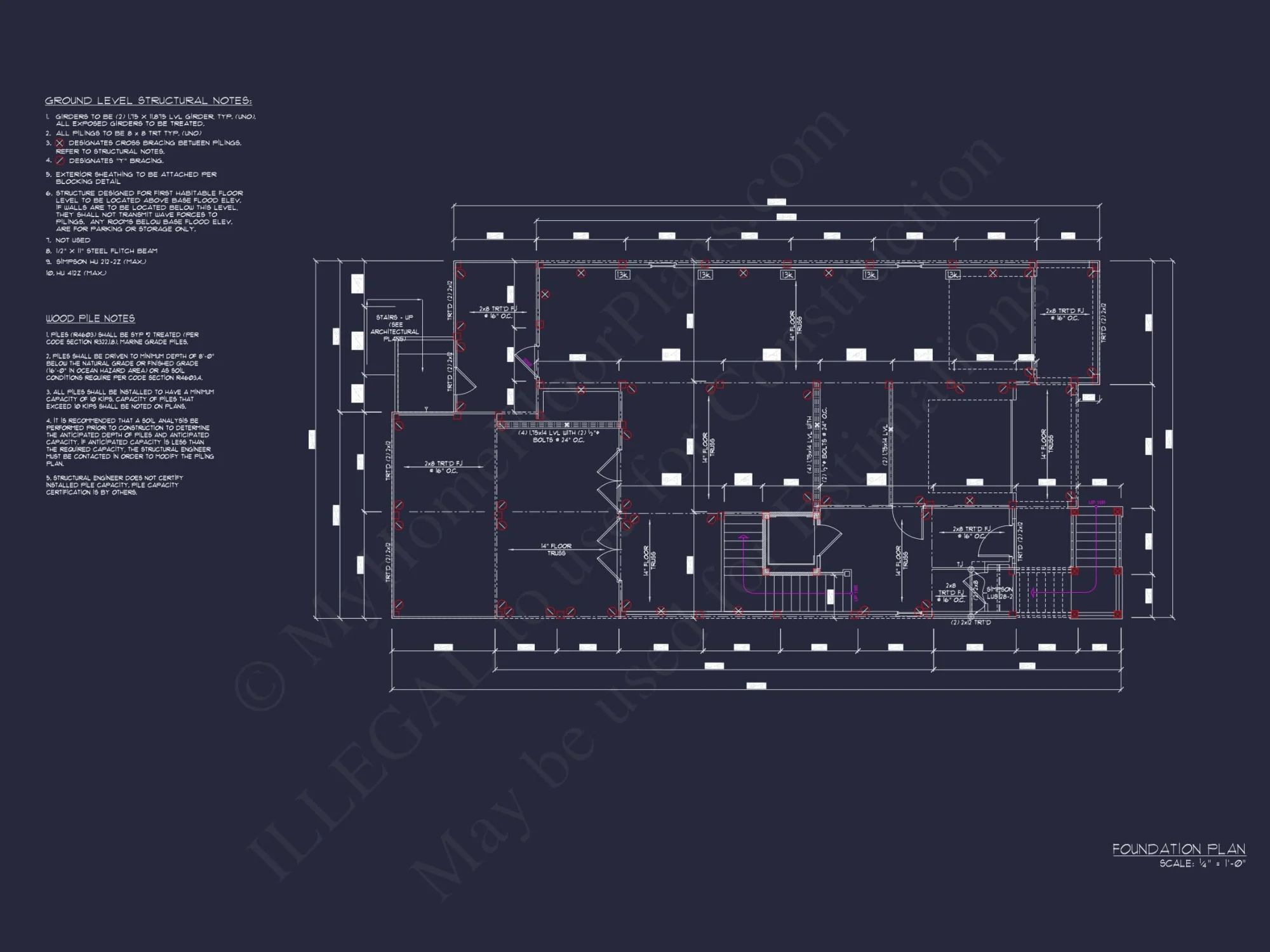 Custom Beach house Plan with 3 Floors, 4 Bedrooms & CAD Design