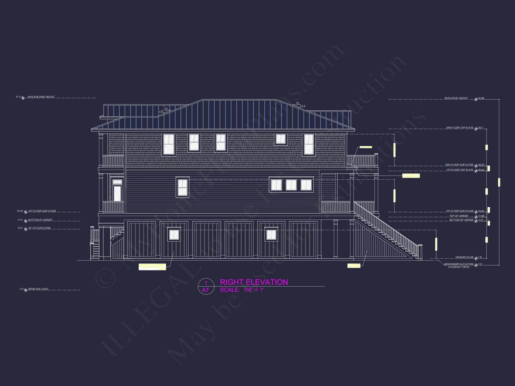 Custom Beach house Plan with 3 Floors, 4 Bedrooms & CAD Design