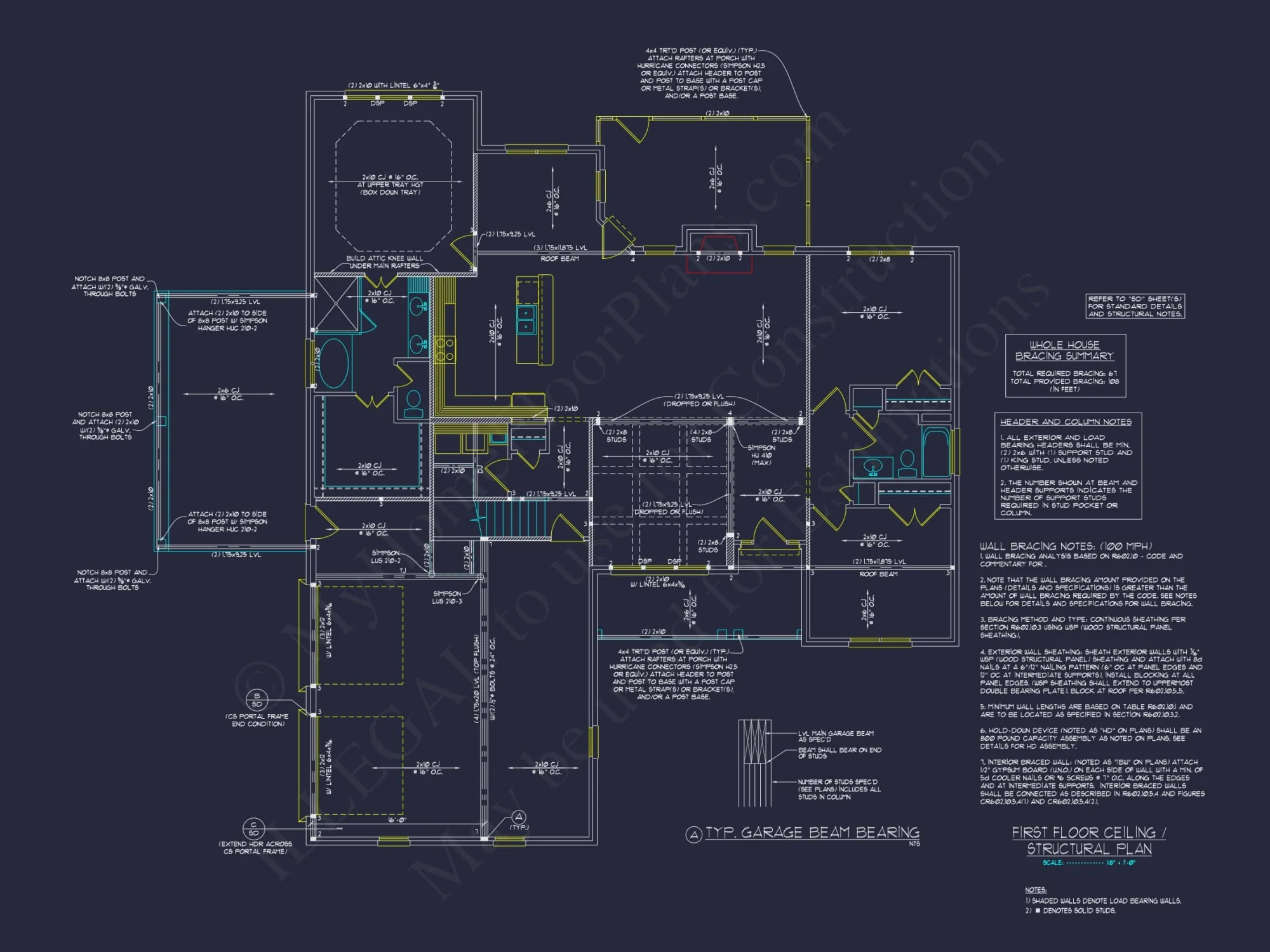 Craftsman house Floor Plan with 1.5 Story CAD Designs