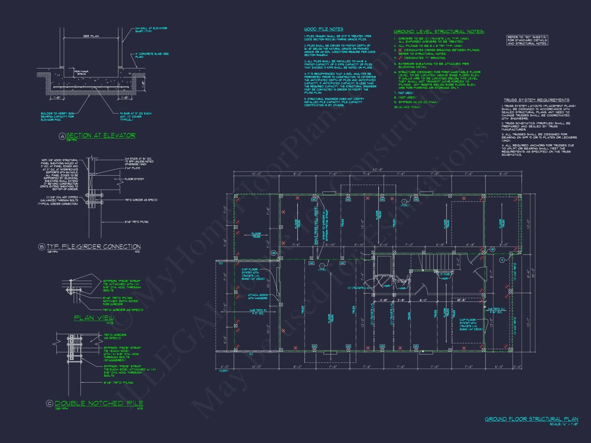 Well-Designed Beach house Plan with 3 Floor Blueprints & CAD