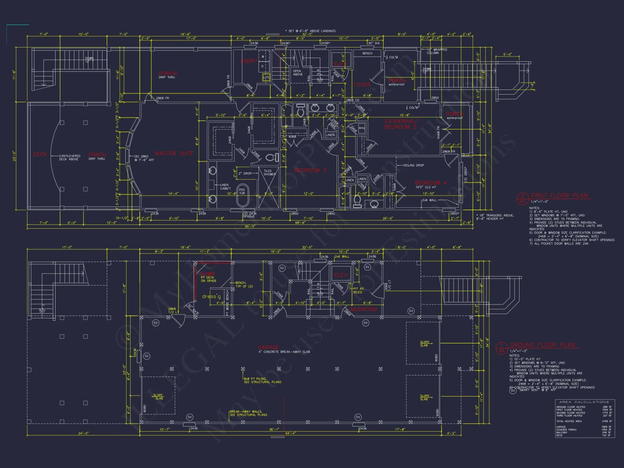 Coastal house Plan with CAD Floor Designs and Blueprint