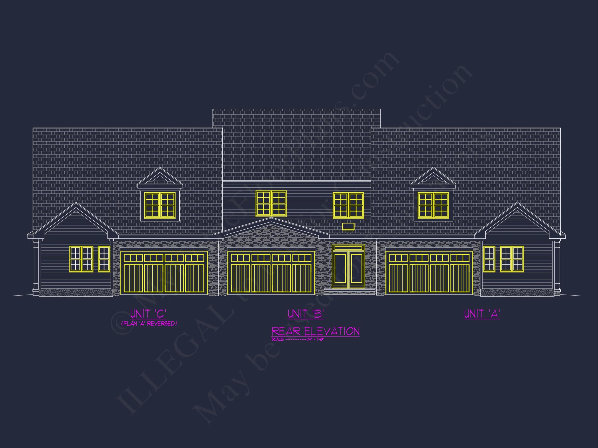 12-2340 TRIPLEX TOWNHOUSE PLAN - Efficient Multi-Family Triplex House Plan with CAD Designs 3 Efficient Multi-Family Triplex house Plan with CAD Designs