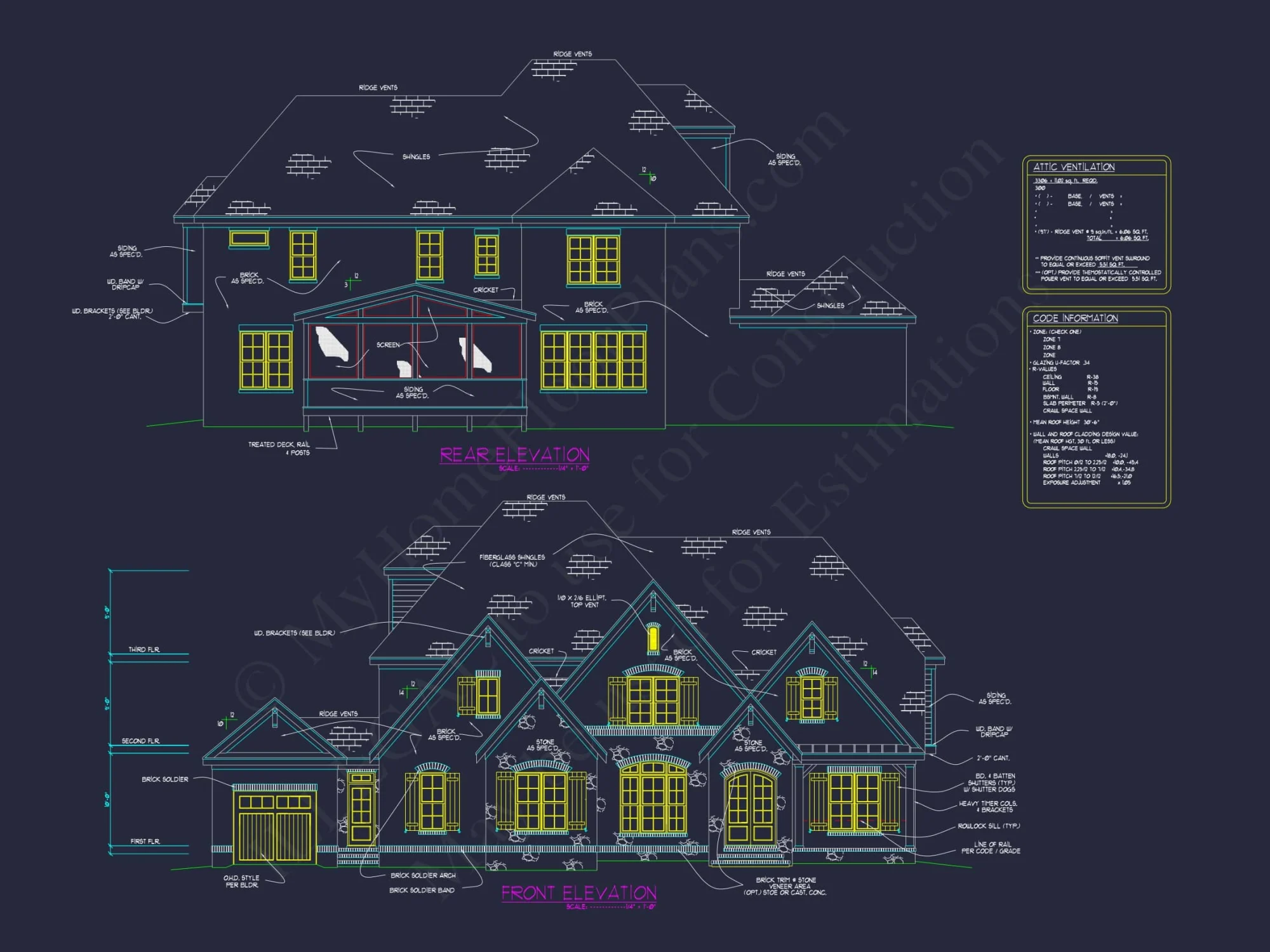 Elegant house Plan with 3 Floors, CAD Blueprints & Design