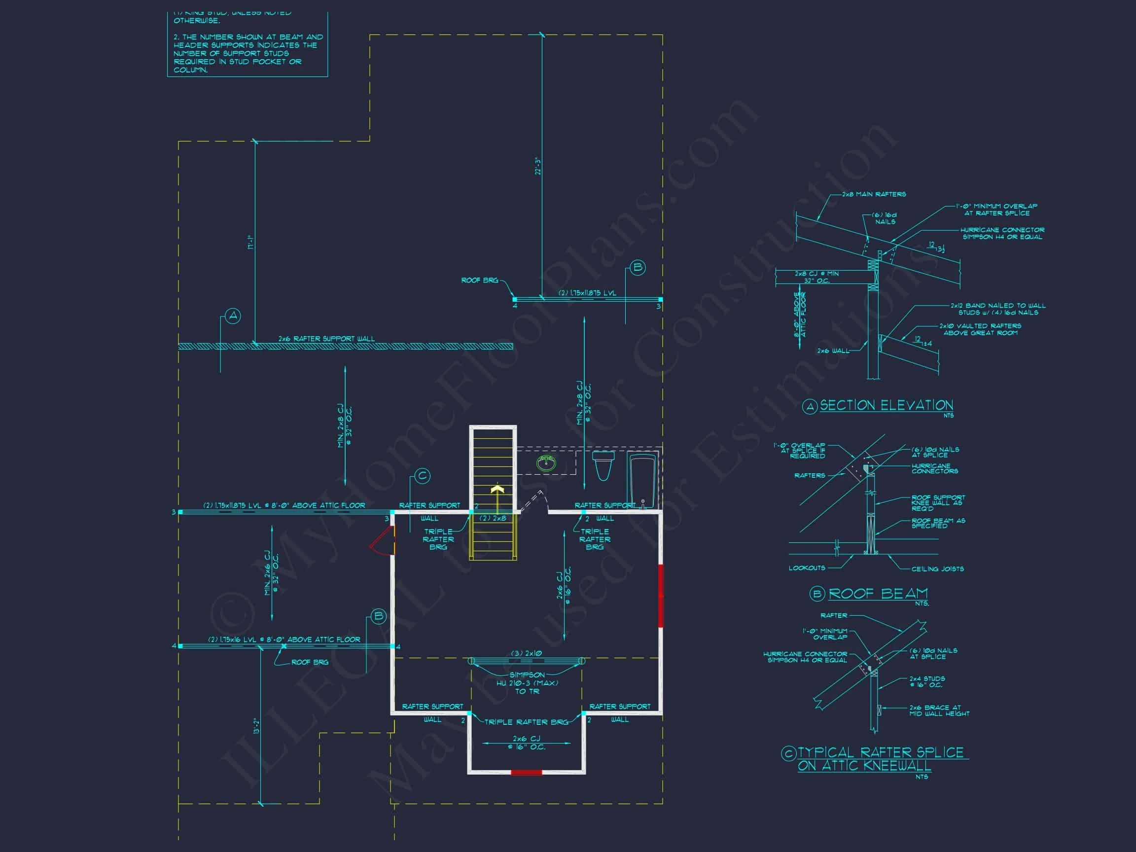 11-1912 HOUSE PLAN - 3-Bed, 2-Bath, 1,940 SF Craftsman House Plan 38 Traditional house Plan with CAD Designs, Fireplace & Porches
