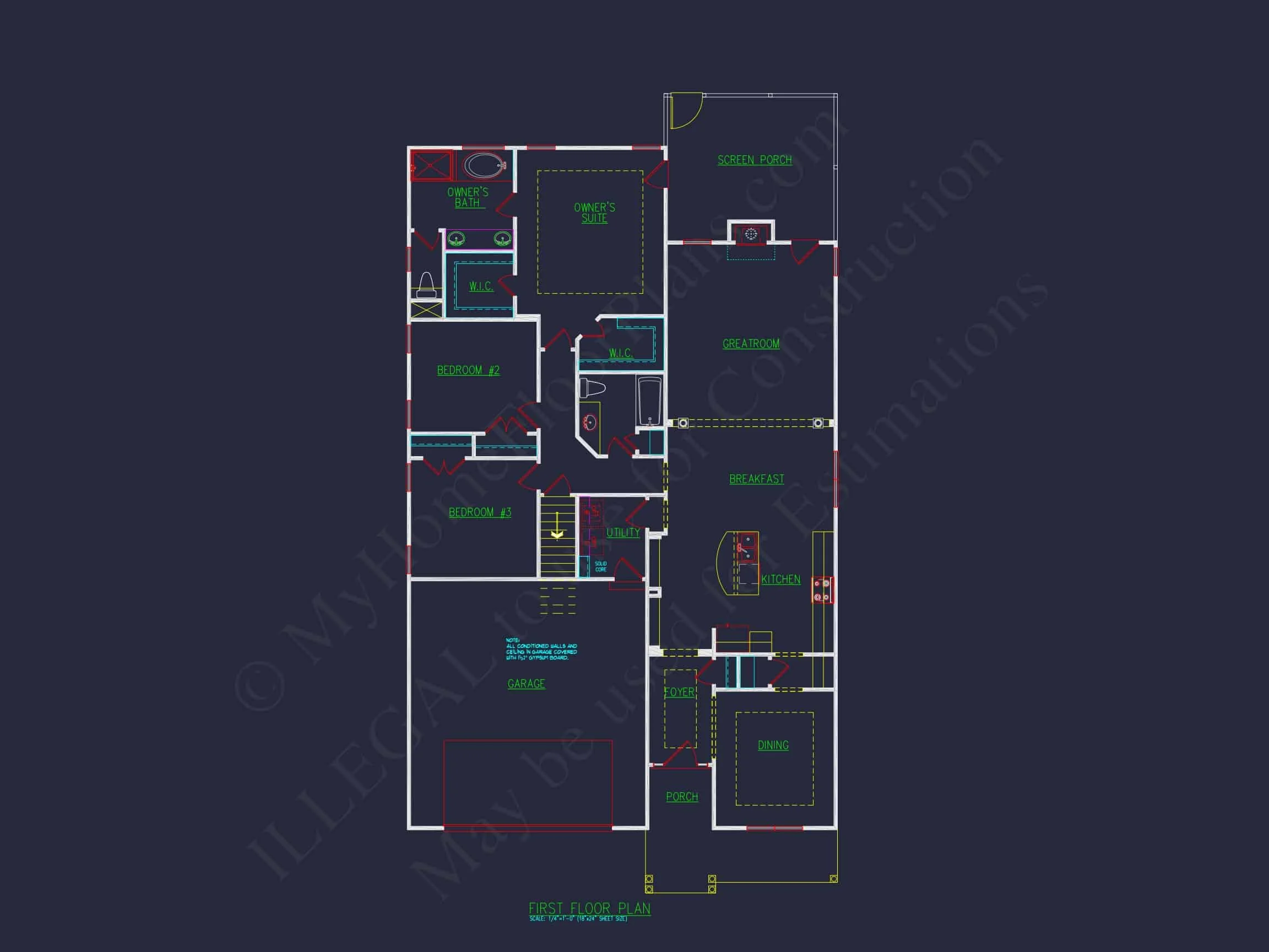 11-1912 HOUSE PLAN - 3-Bed, 2-Bath, 1,940 SF Craftsman House Plan 31 Traditional house Plan with CAD Designs, Fireplace & Porches