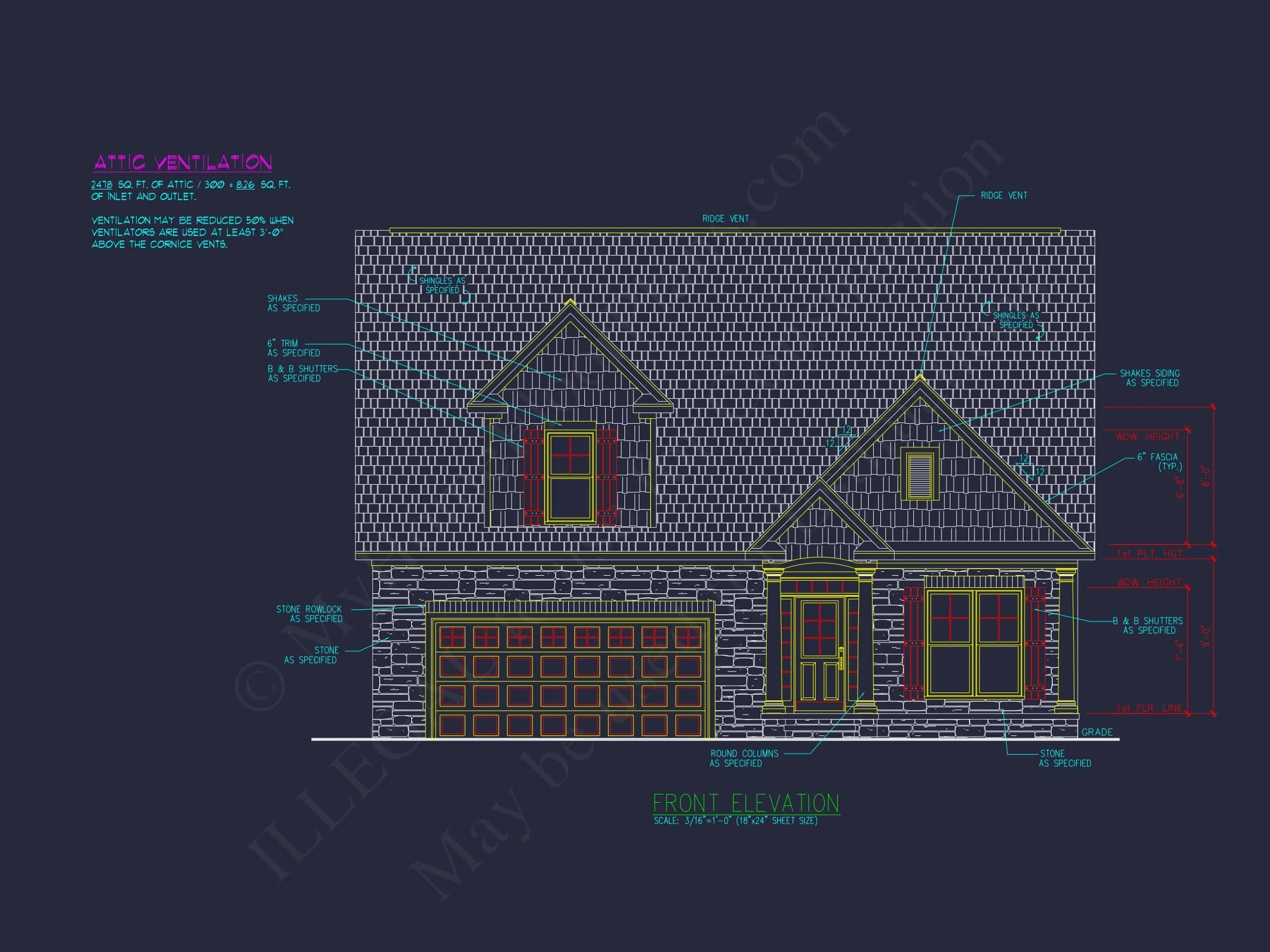 11-1912 HOUSE PLAN - 3-Bed, 2-Bath, 1,940 SF Craftsman House Plan 27 Traditional house Plan with CAD Designs, Fireplace & Porches