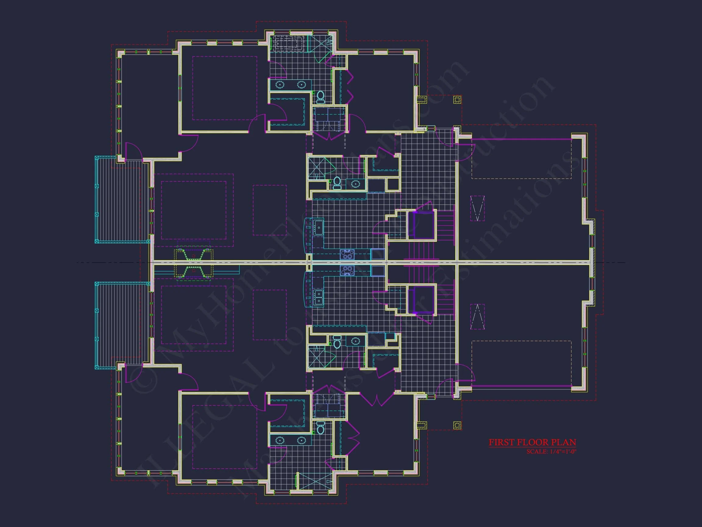 10-1929B HOUSE PLAN - 4-Bed, 4-Bath, 6,029 SF French Country Duplex House Plan 14 Stunning Duplex house Plan with CAD and Architecture Designs