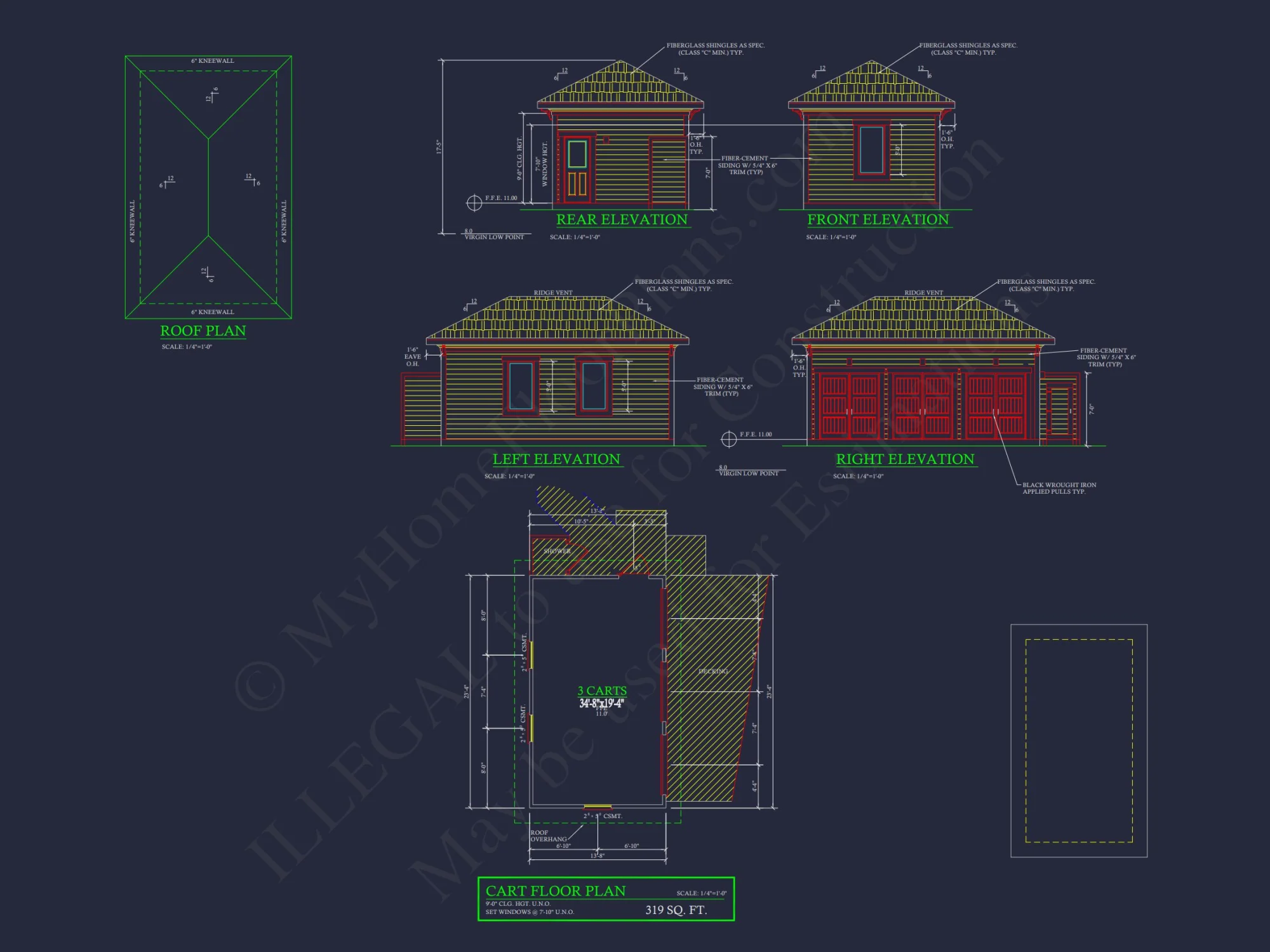 Custom Garage and Cart CAD Blueprint – 3-Bay Architectural Design