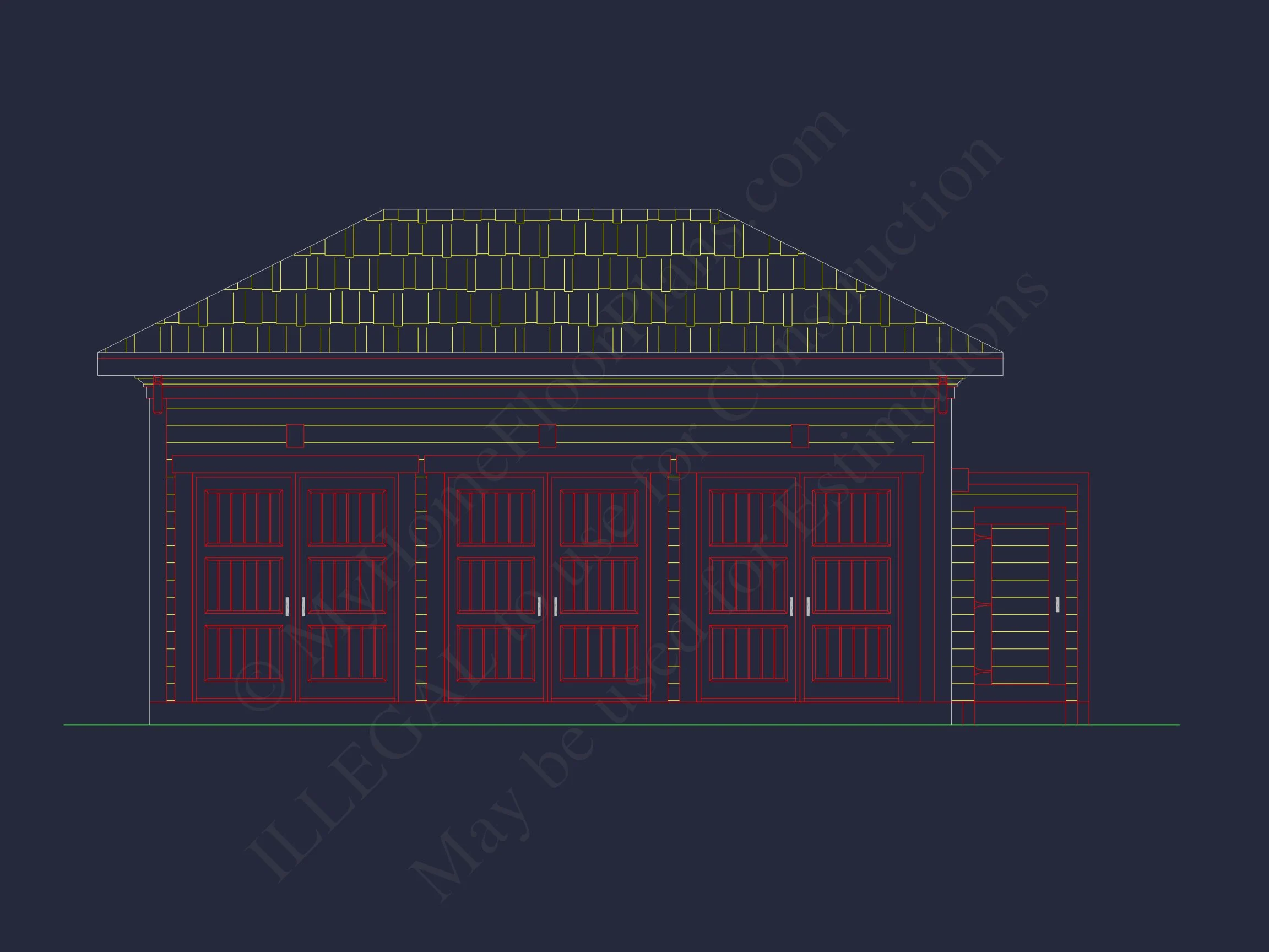 20-1922 Coastal 3-Cart Garage Plan 3 Custom Garage and Cart CAD Blueprint – 3-Bay Architectural Design