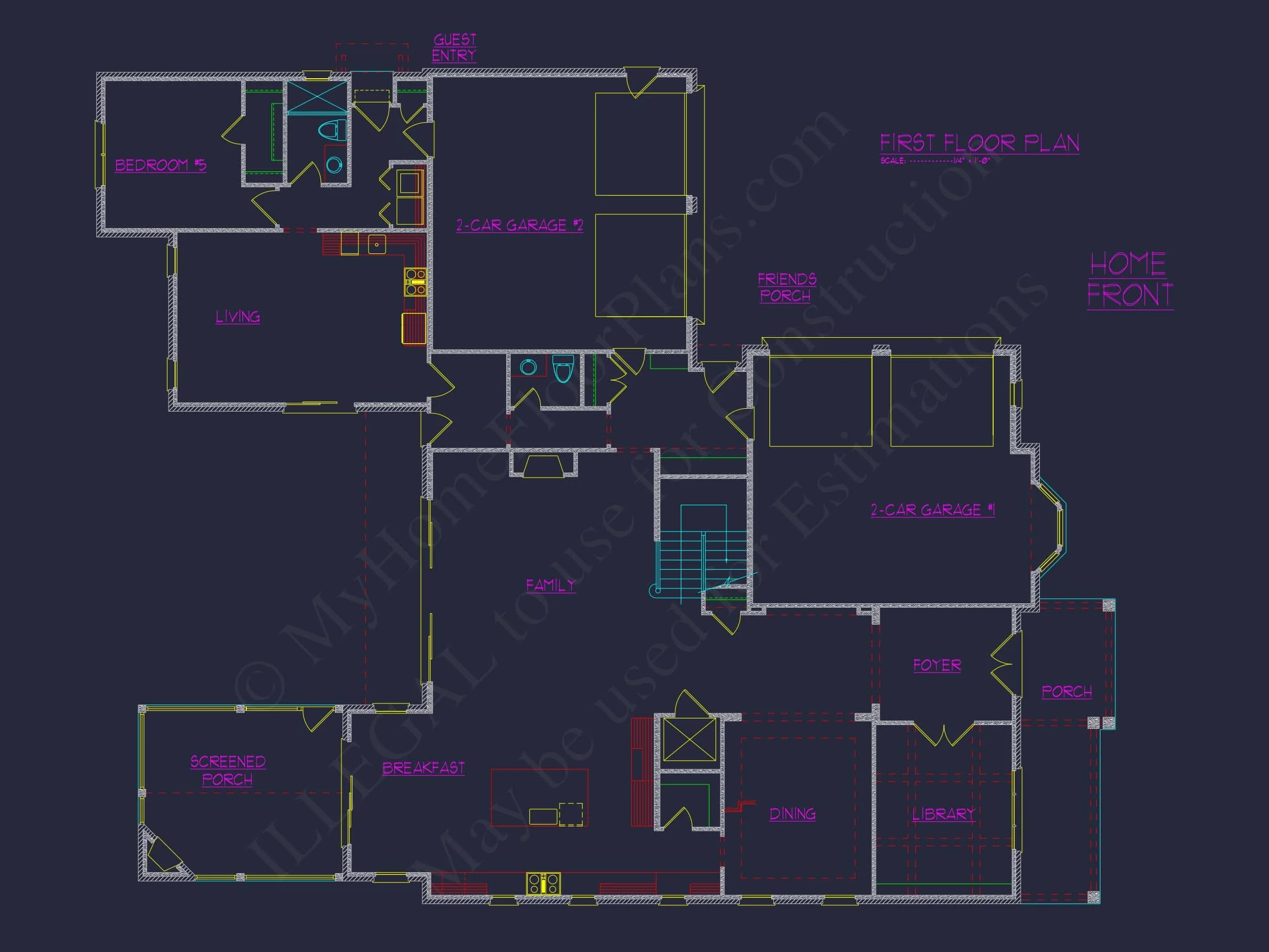 19-2446 HOUSE PLAN - 5-Bed, 5-Bath, 5,894 SF French Country House Plan 7 CAD Blueprint