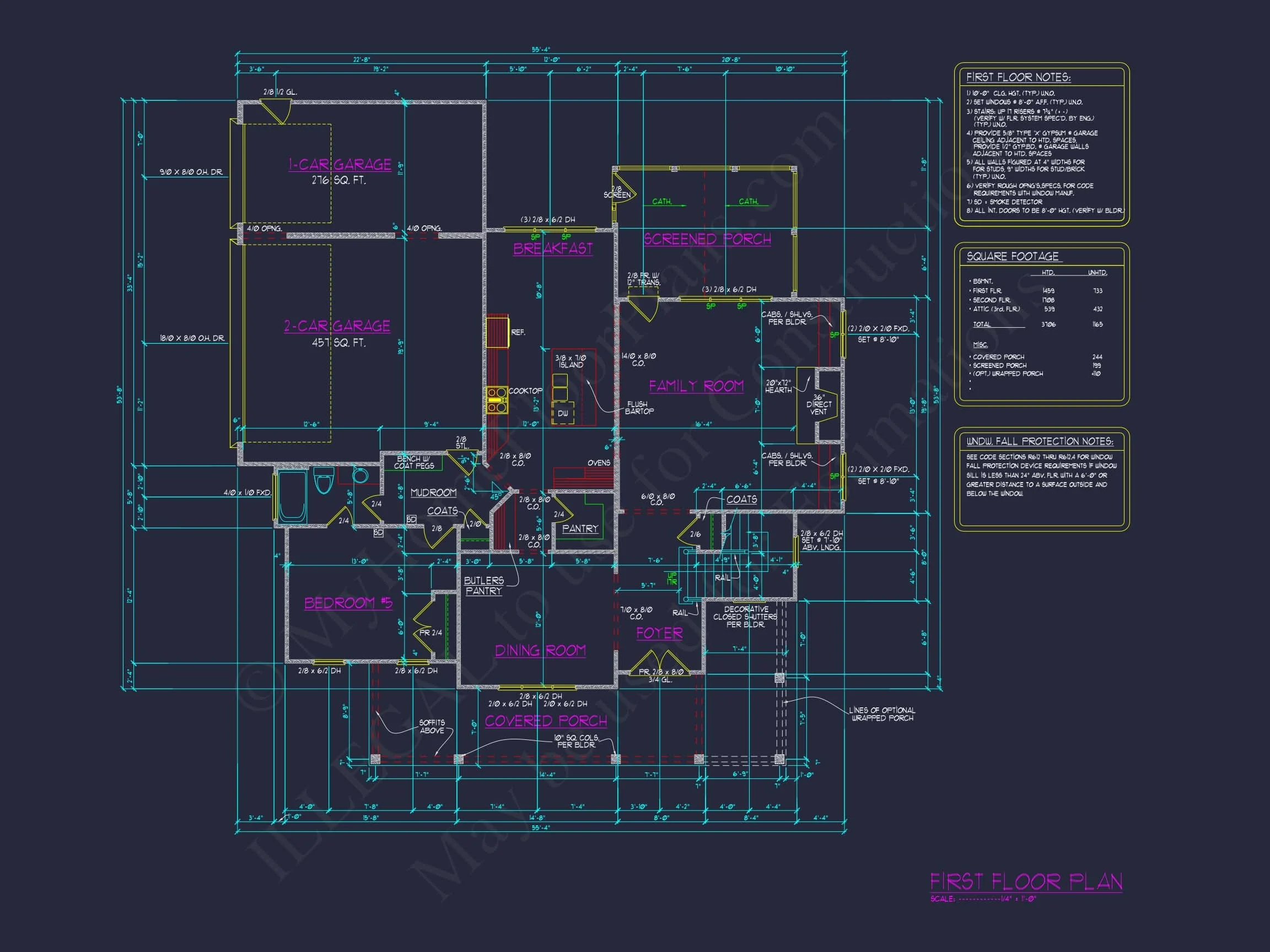 16-1763 HOUSE PLAN - 5-Bed, 3.5-Bath, 3,955 SF Modern Farmhouse Home Plan 10 Elegant house Plan with 5 Beds, CAD Designs, and Spacious Floor Plan