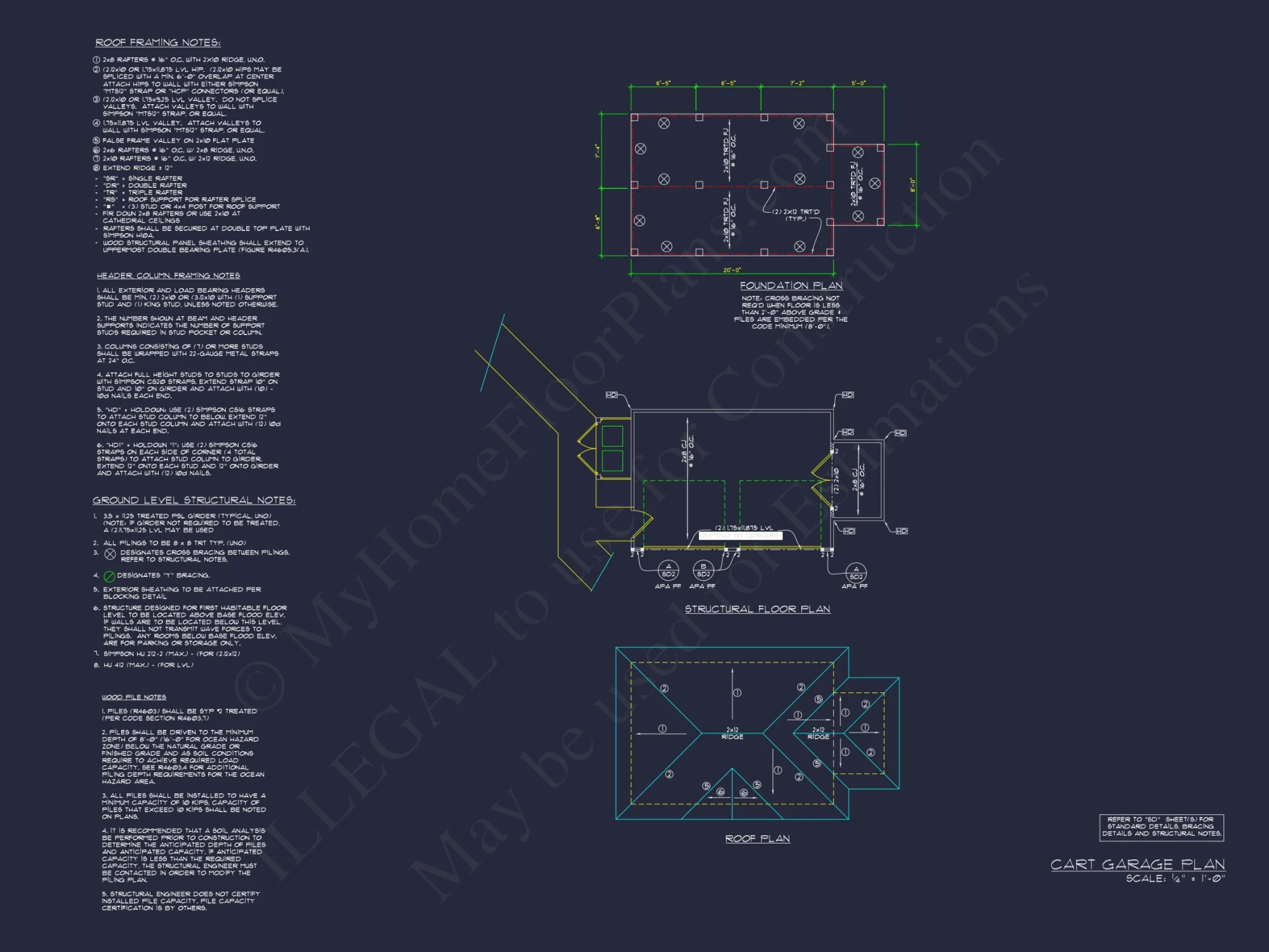 Craftsman Cart Garage Plan with Detailed CAD Architecture