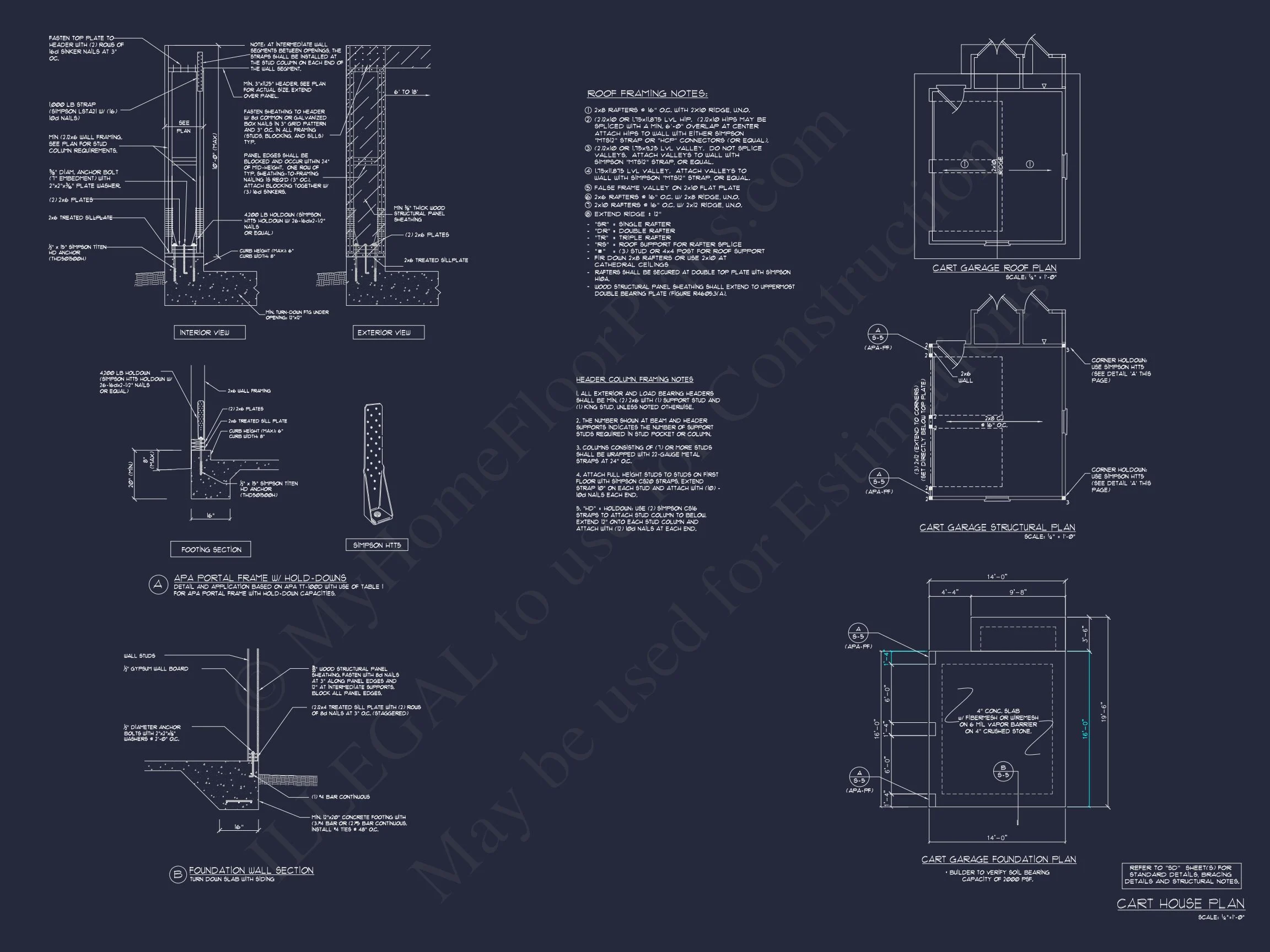 14-1499 CART PLAN - Traditional Cart Garage House Floor Plan & Blueprint 3 Traditional Cart Garage House Floor Plan & Blueprint