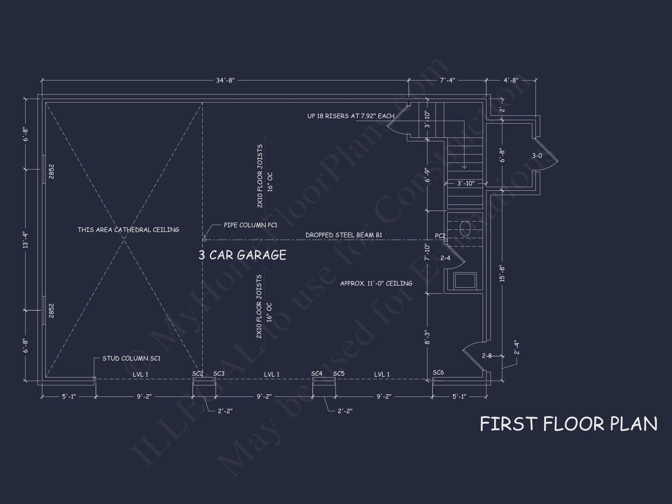 8-1176 GARAGE PLAN - Modern Garage Living Space House Plan with Detailed Blueprint 4 Modern Garage Living Space house Plan with Detailed Blueprint