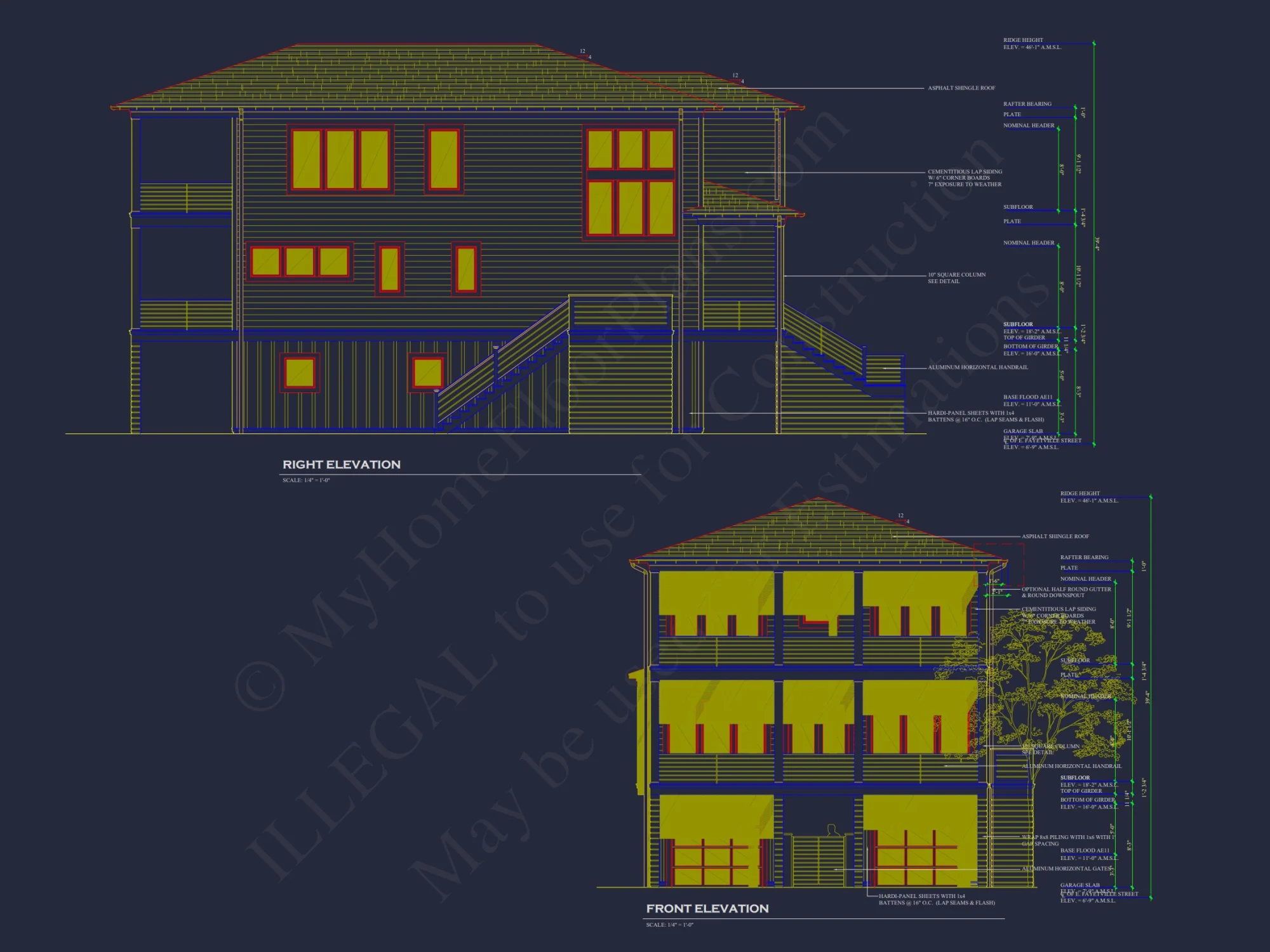 Modern Coastal house Plan with 3 Floors and CAD Designs