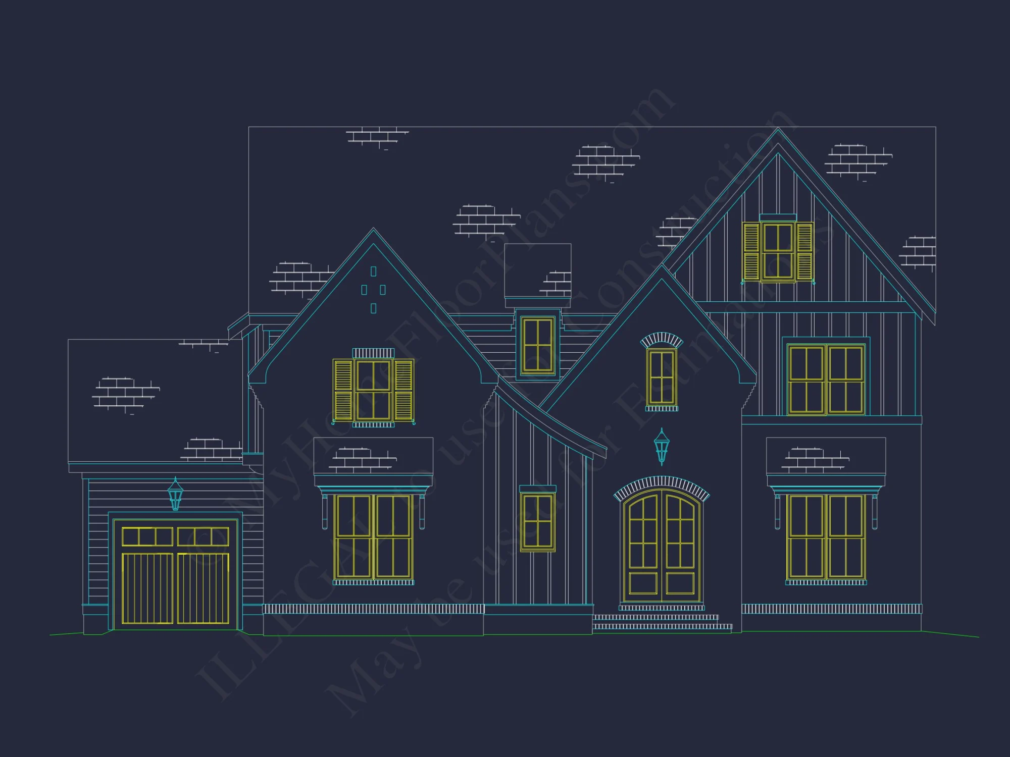 Elegant 3-Story house Plan with 5 Bedrooms and Modern CAD Designs