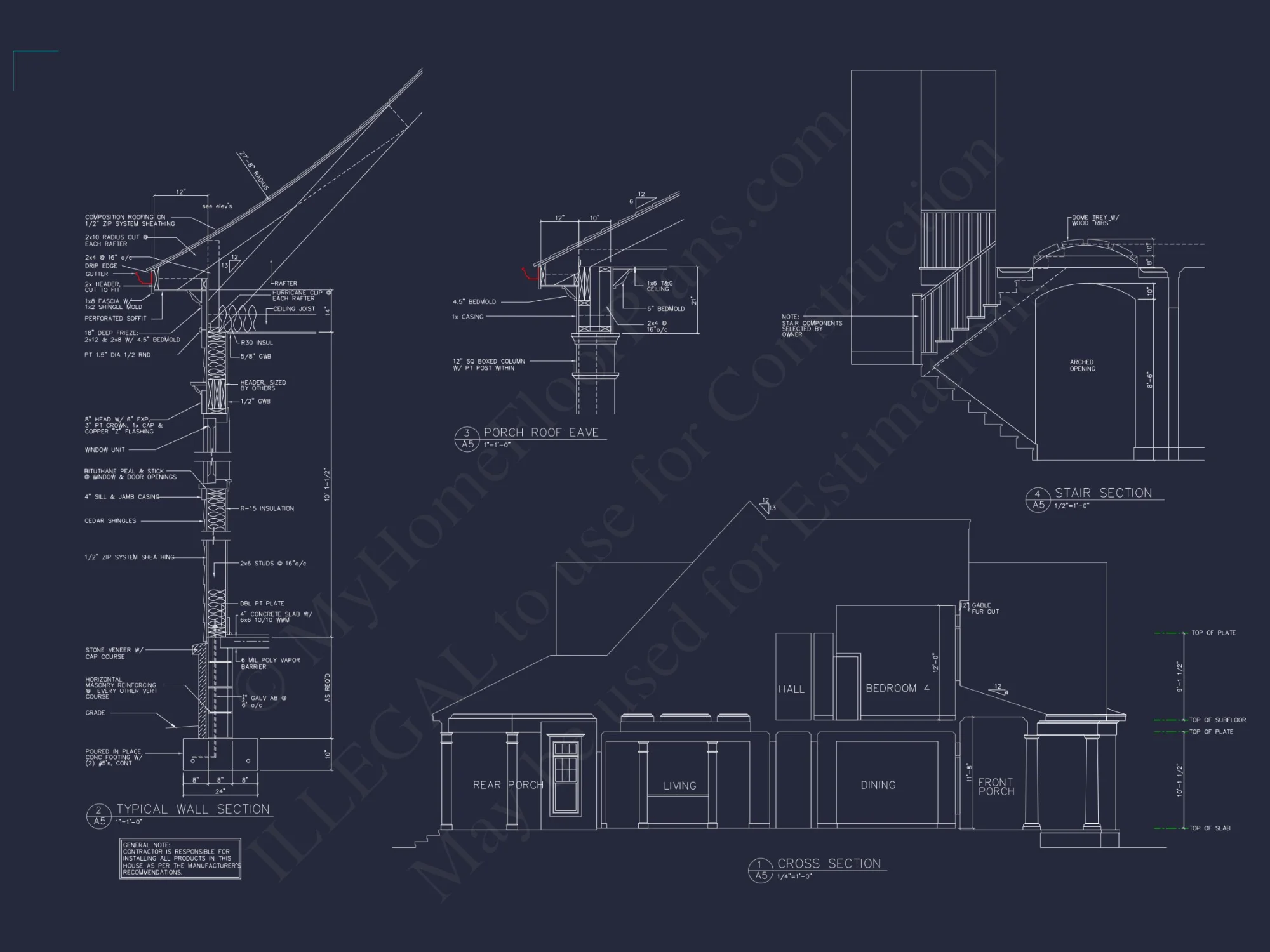 Elegant Shingle Style house Plan with 5 Beds and CAD Designs