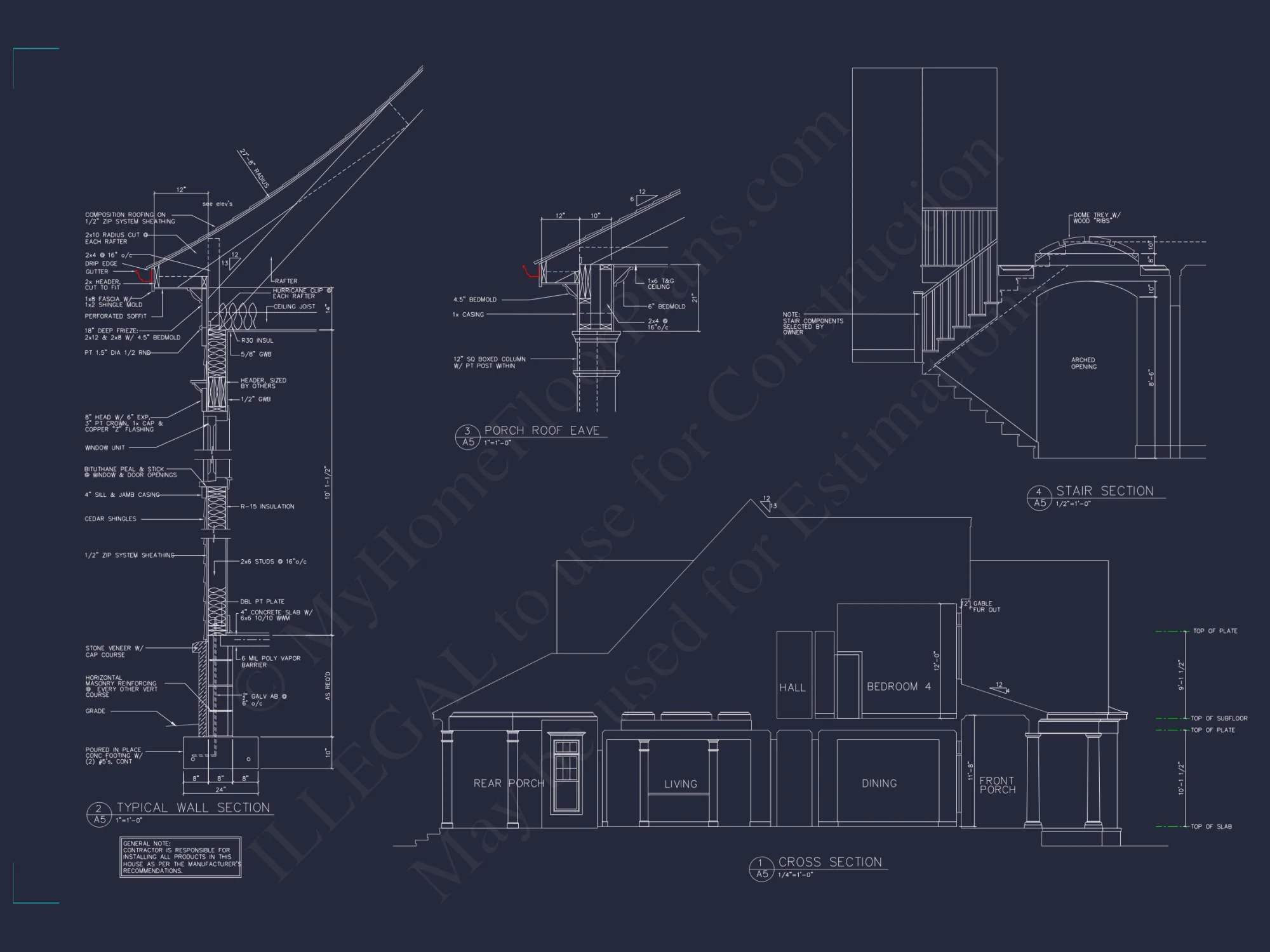 Elegant Shingle Style house Plan with 5 Beds and CAD Designs