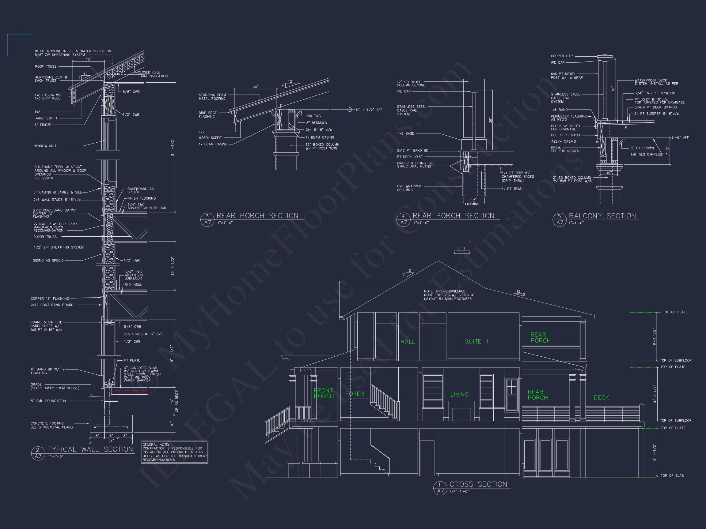 17-1036 HOUSE PLAN - Elegant Beach House Plan: CAD and Blueprint Designs 13 Elegant Beach house Plan: CAD and Blueprint Designs