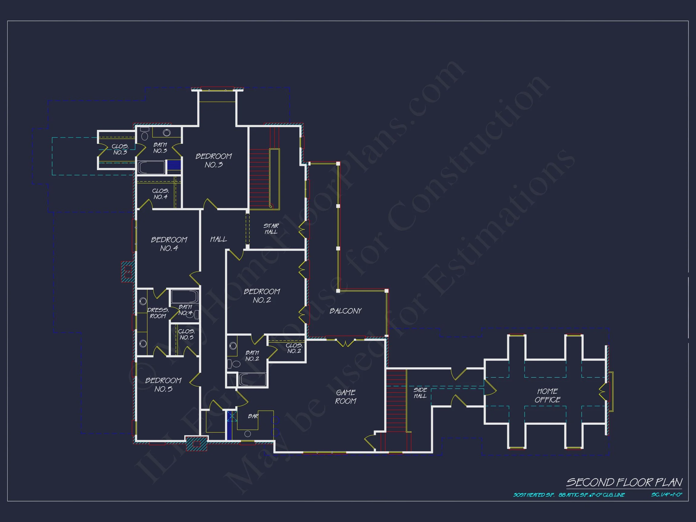 7-2213 HOUSE PLAN - French Country House Plan with 5 Bedrooms and Spacious CAD Design 5 French Country house Plan with 5 Bedrooms and Spacious CAD Design