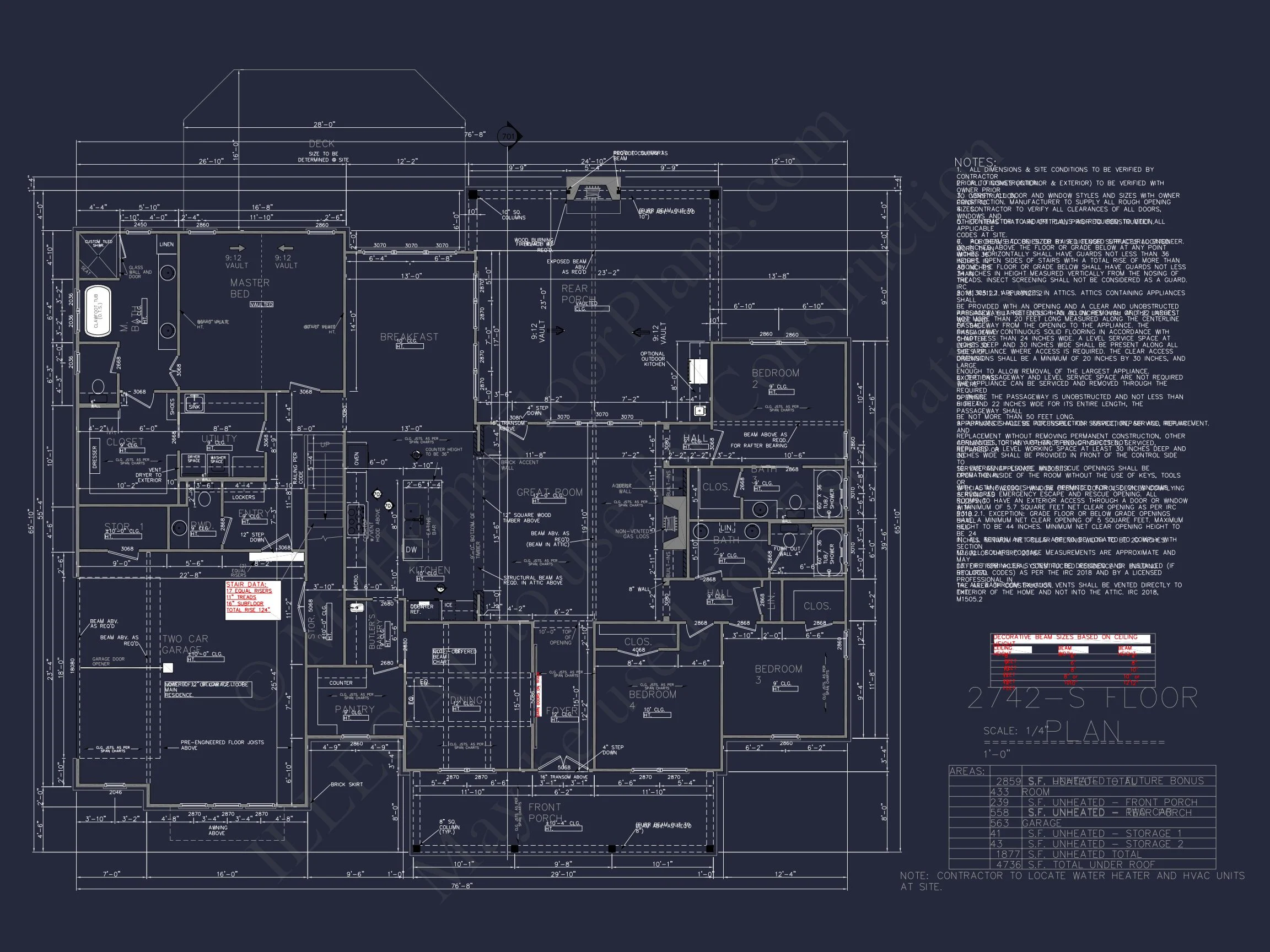 19-2305 HOUSE PLAN - Modern Farmhouse House Plan – 4 Bed, 3,361 Sq Ft, 1.5 Stories (CAD + Engineering Included) 7 Stunning house Floor Plan with 4 Beds, 4 Baths & Bonus Room