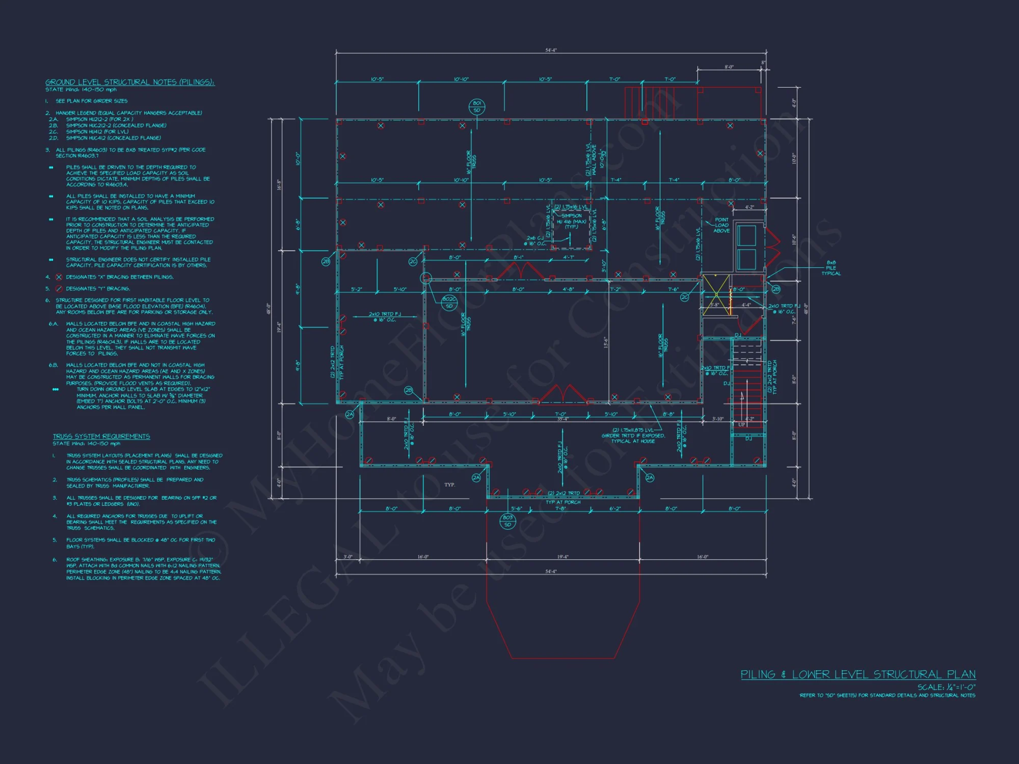 Modern Coastal house Plan: 2-Story CAD Blueprint with Elevator