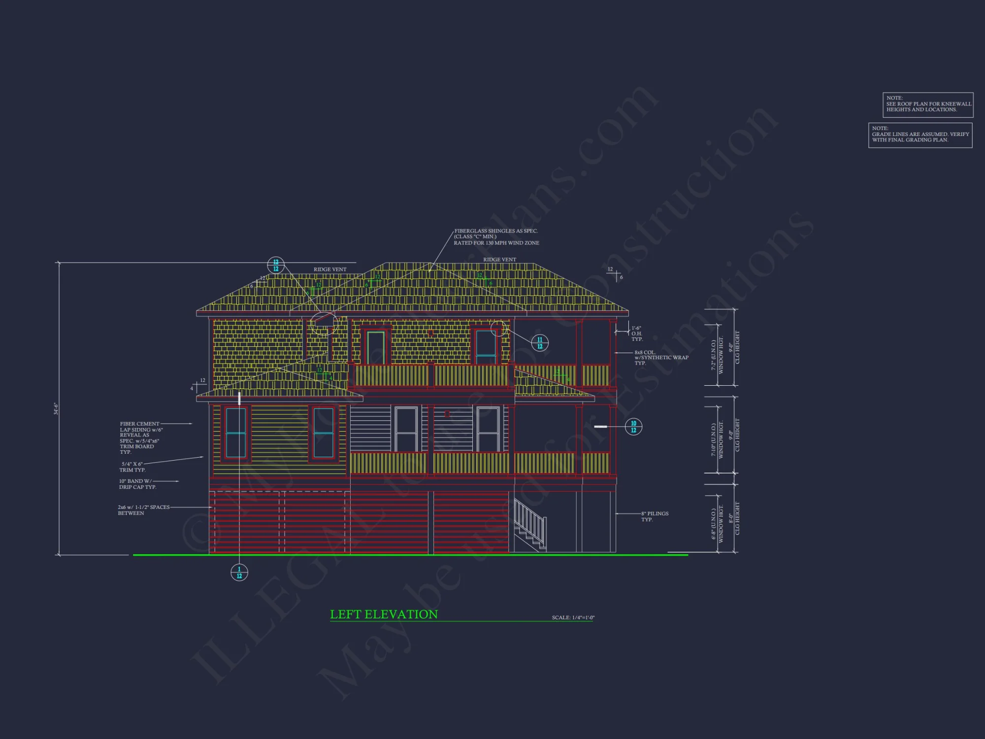 Modern Coastal house Plan: 2-Story CAD Blueprint with Elevator