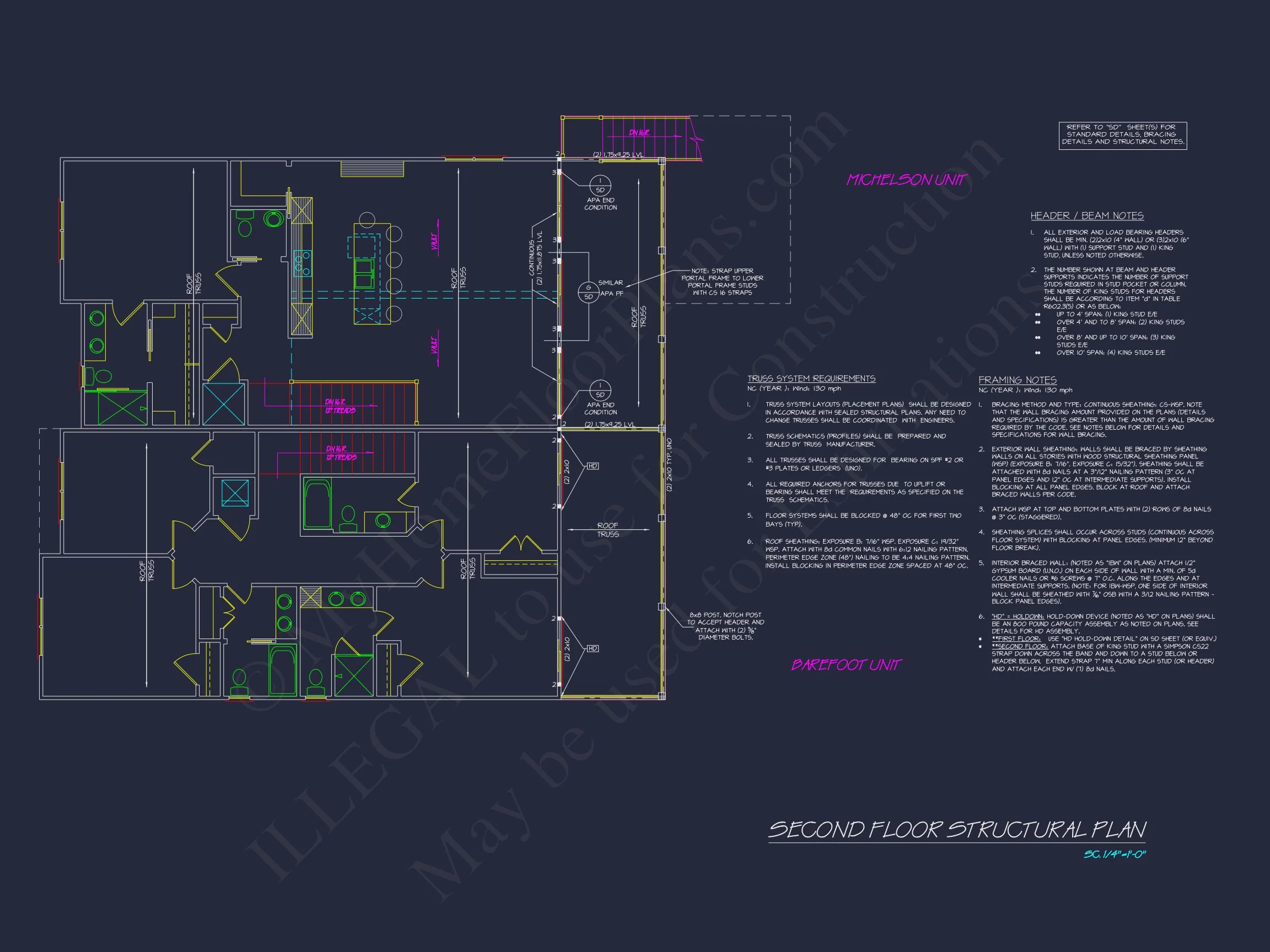 18-1344 HOUSE PLAN - Beach Duplex Floor Plan with 4 Beds, Garage & CAD Designs 17 Beach Duplex Floor Plan with 4 Beds, Garage & CAD Designs