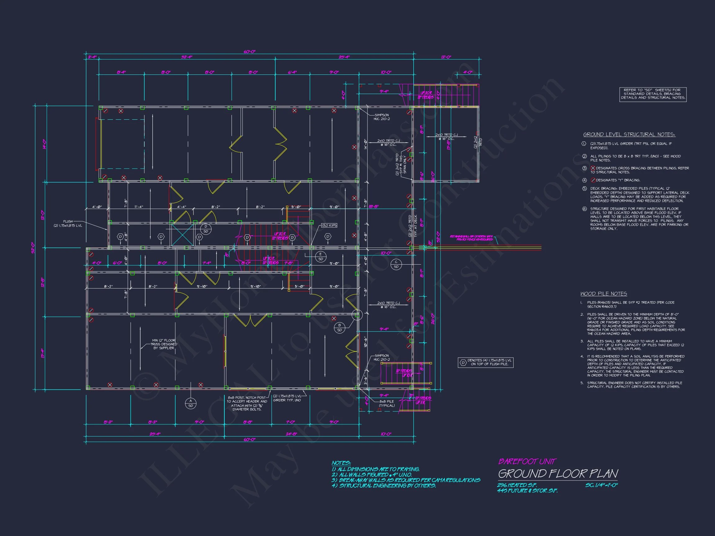 18-1344 HOUSE PLAN - Beach Duplex Floor Plan with 4 Beds, Garage & CAD Designs 15 Beach Duplex Floor Plan with 4 Beds, Garage & CAD Designs