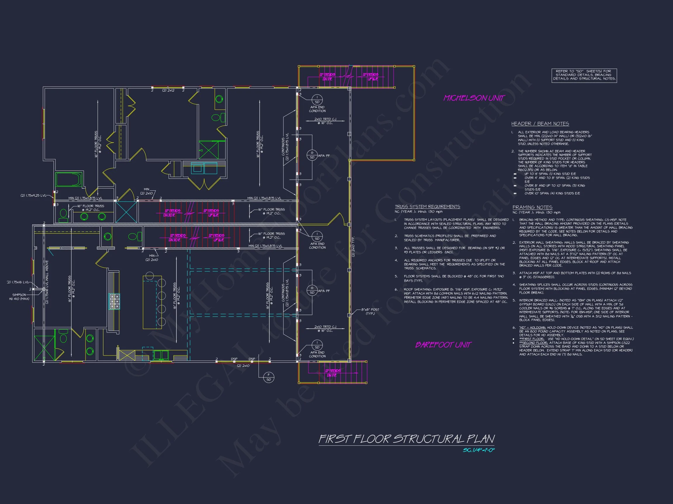 18-1344 HOUSE PLAN - Beach Duplex Floor Plan with 4 Beds, Garage & CAD Designs 16 Beach Duplex Floor Plan with 4 Beds, Garage & CAD Designs