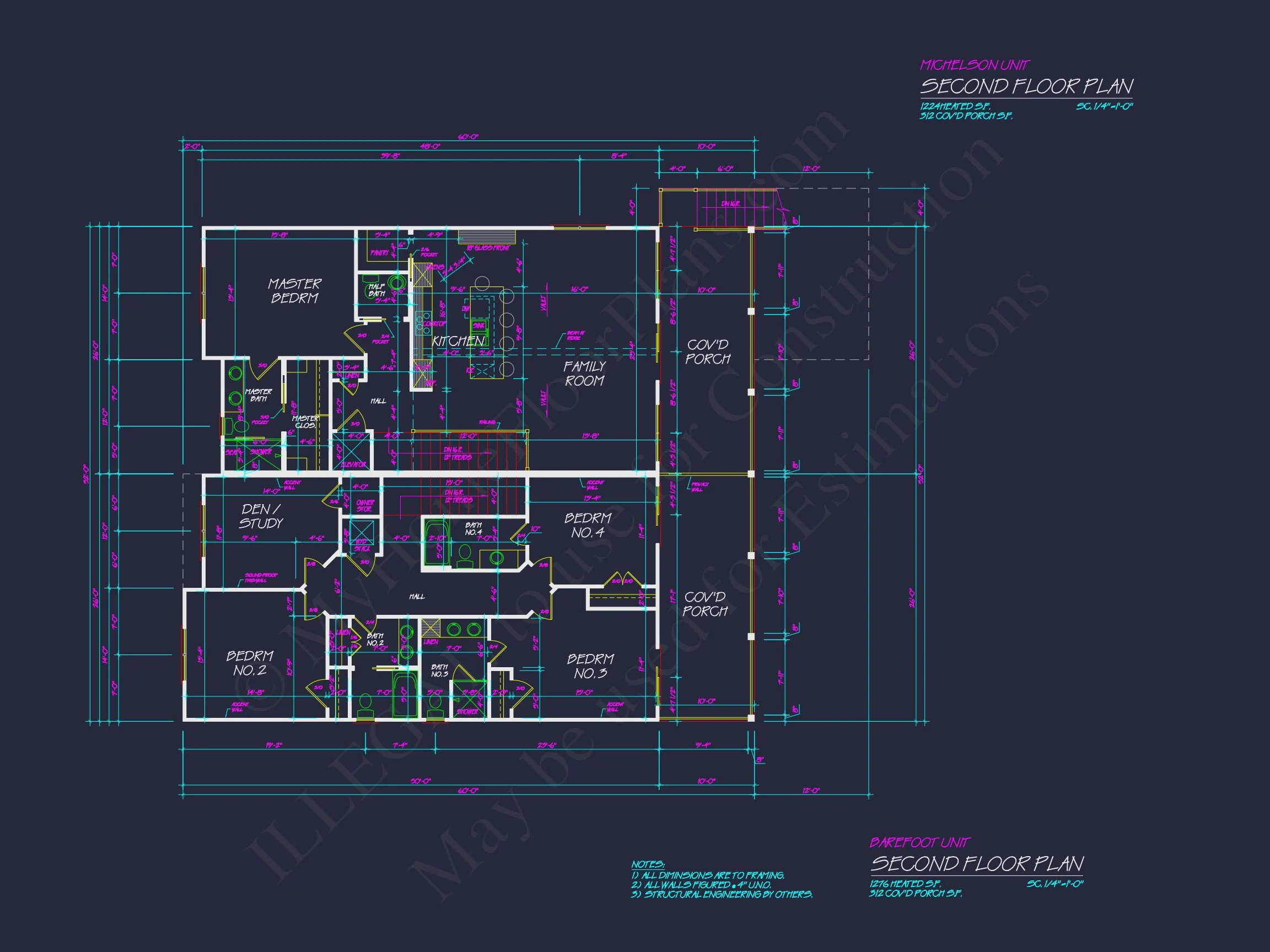 18-1344 HOUSE PLAN - Beach Duplex Floor Plan with 4 Beds, Garage & CAD Designs 14 Beach Duplex Floor Plan with 4 Beds, Garage & CAD Designs