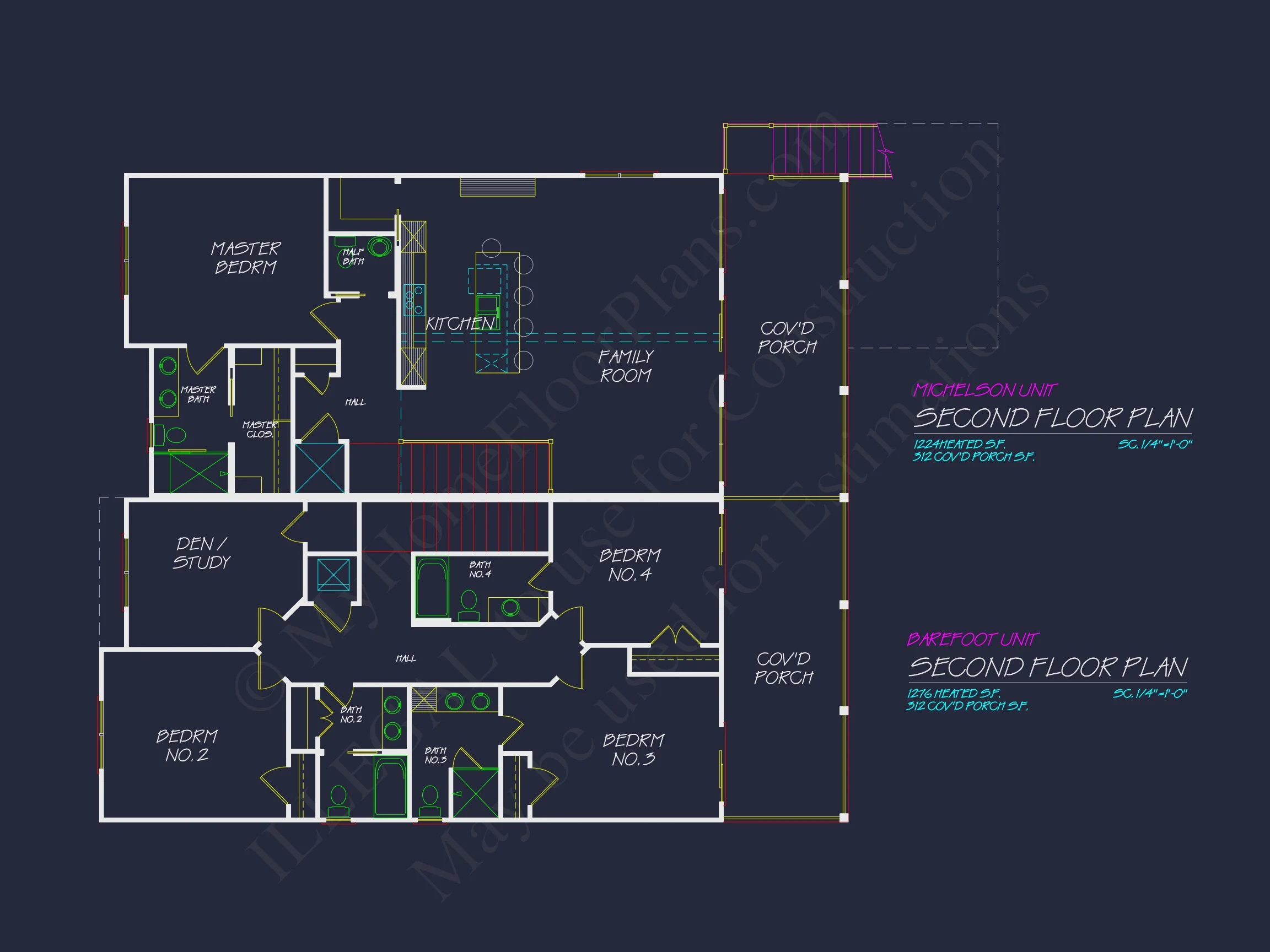 18-1344 HOUSE PLAN - Beach Duplex Floor Plan with 4 Beds, Garage & CAD Designs 11 Beach Duplex Floor Plan with 4 Beds, Garage & CAD Designs