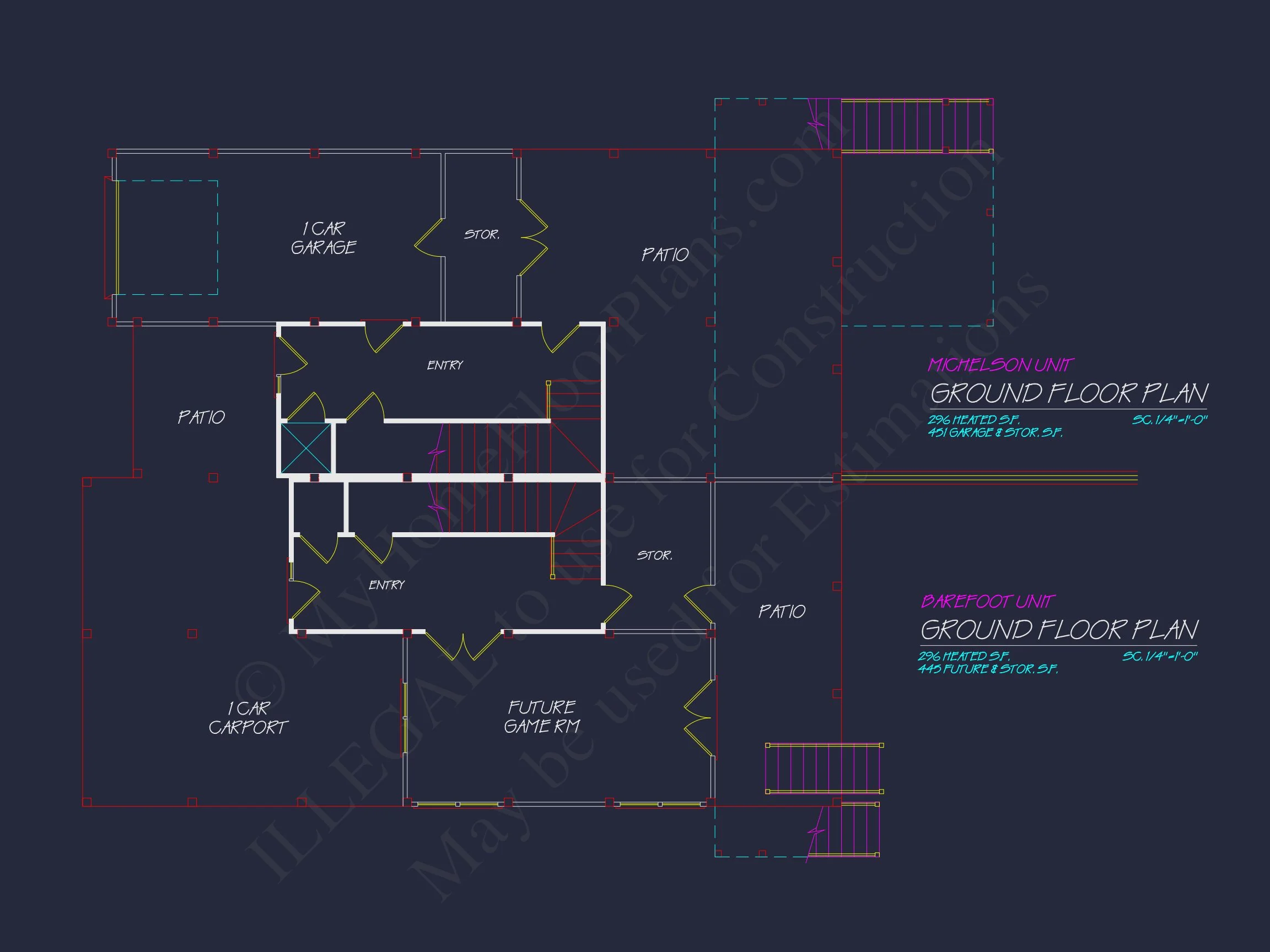 18-1344 HOUSE PLAN - Beach Duplex Floor Plan with 4 Beds, Garage & CAD Designs 9 Beach Duplex Floor Plan with 4 Beds, Garage & CAD Designs