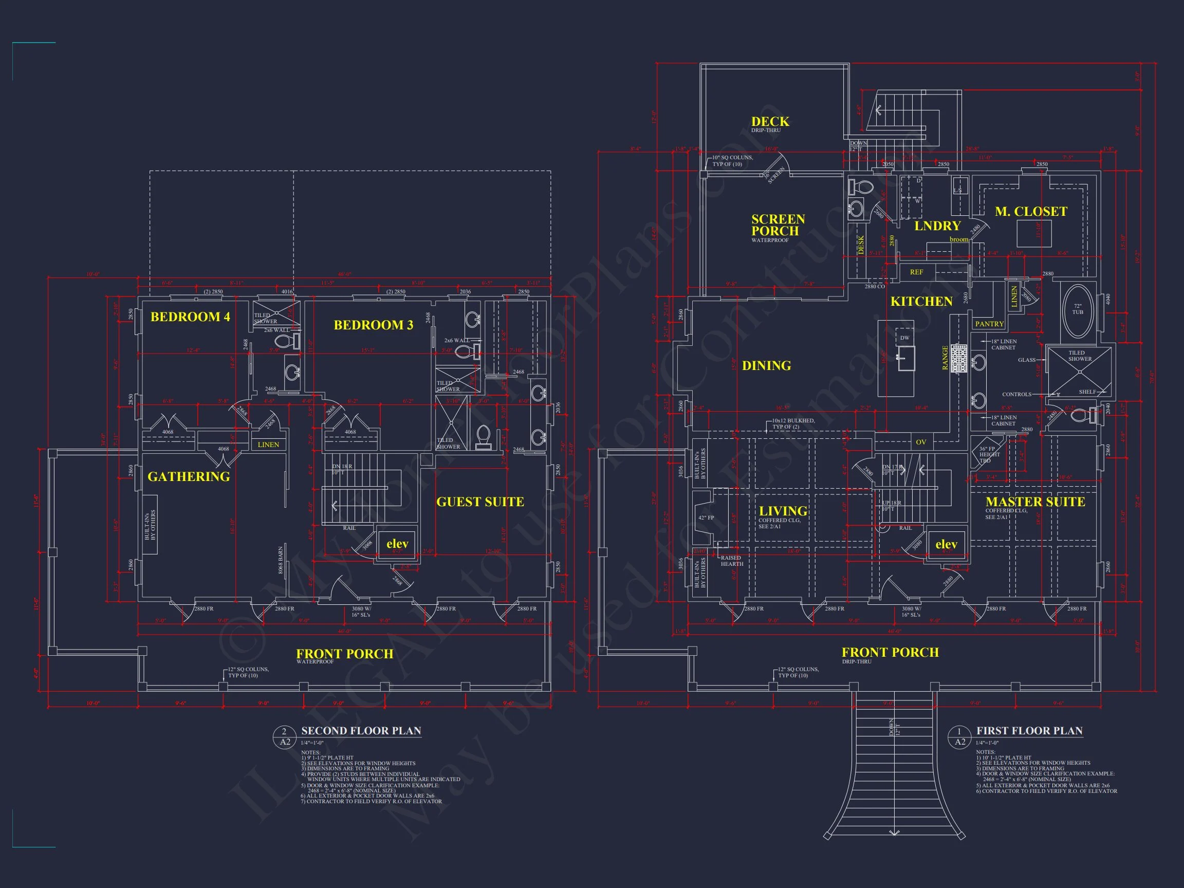 17-1907 HOUSE PLAN - Charleston Home Plan - 4-Bed, 4-Bath, 3,450 SF 7 Beautiful house Floor Plan with CAD Architecture Designs