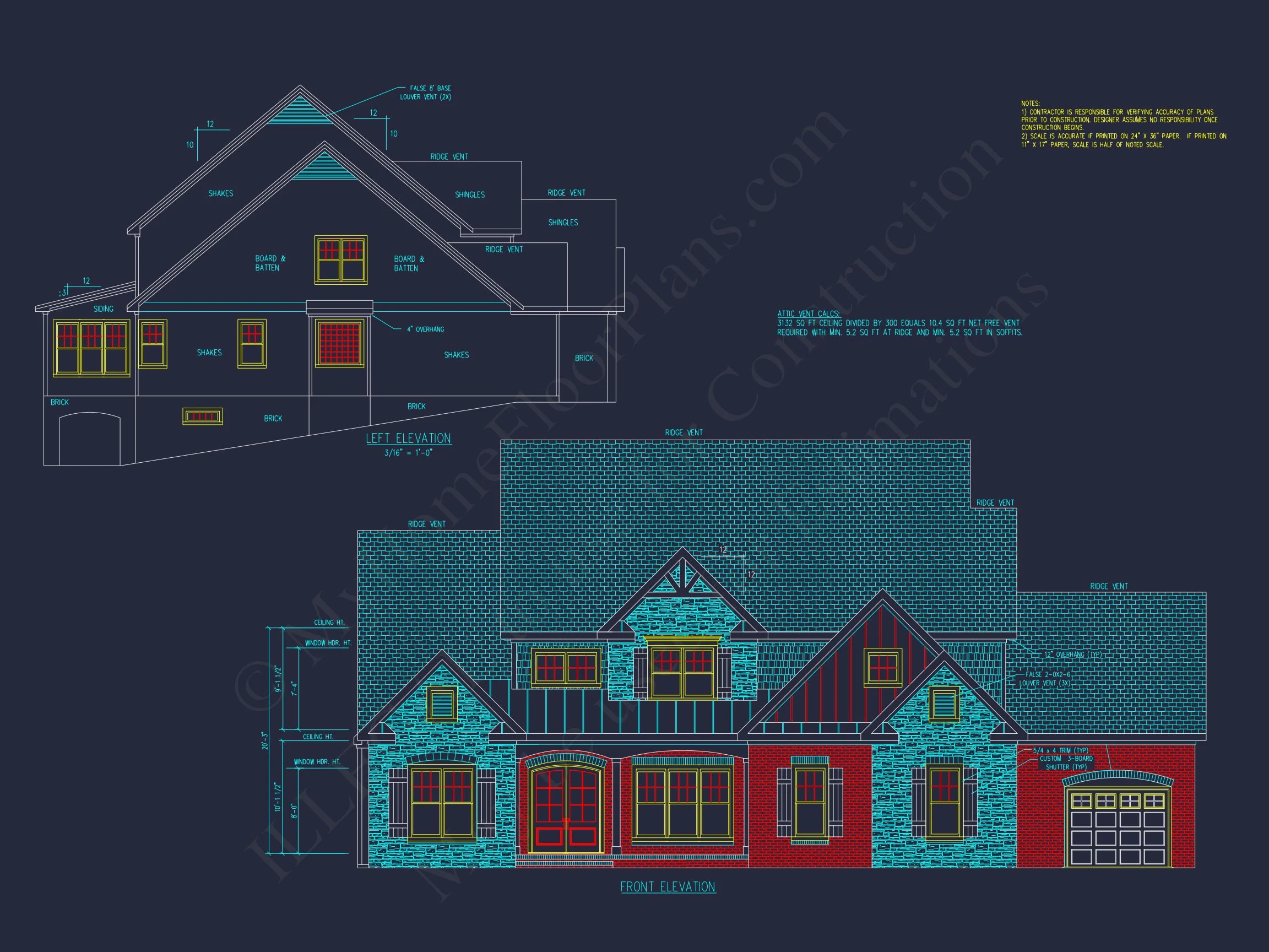16-1025 HOUSE PLAN - Traditional Craftsman Home Plan - 4-Bed, 3.5-Bath, 3,100 SF 2 Modern 3-Story Floor Plan With CAD Architectural Designs