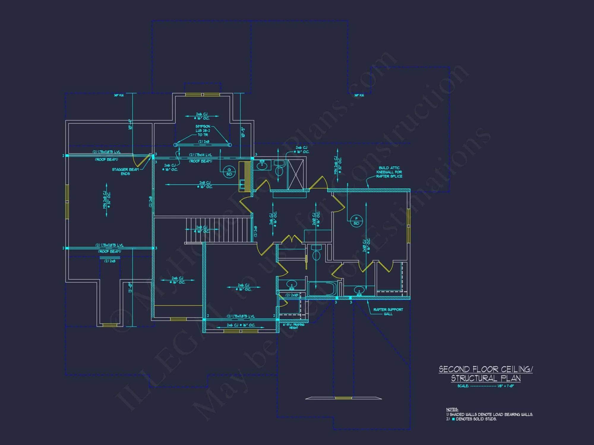 house Architectural CAD Blueprint - Large 4-Bedroom Floor Plan